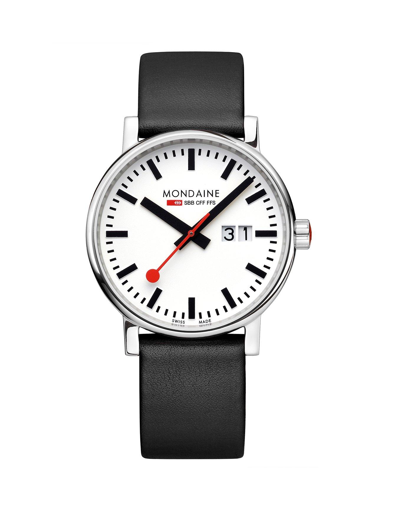 Image 1 of 7 of Mondaine evo2 40mm Big Date White Dial Black Grape Leather Strap