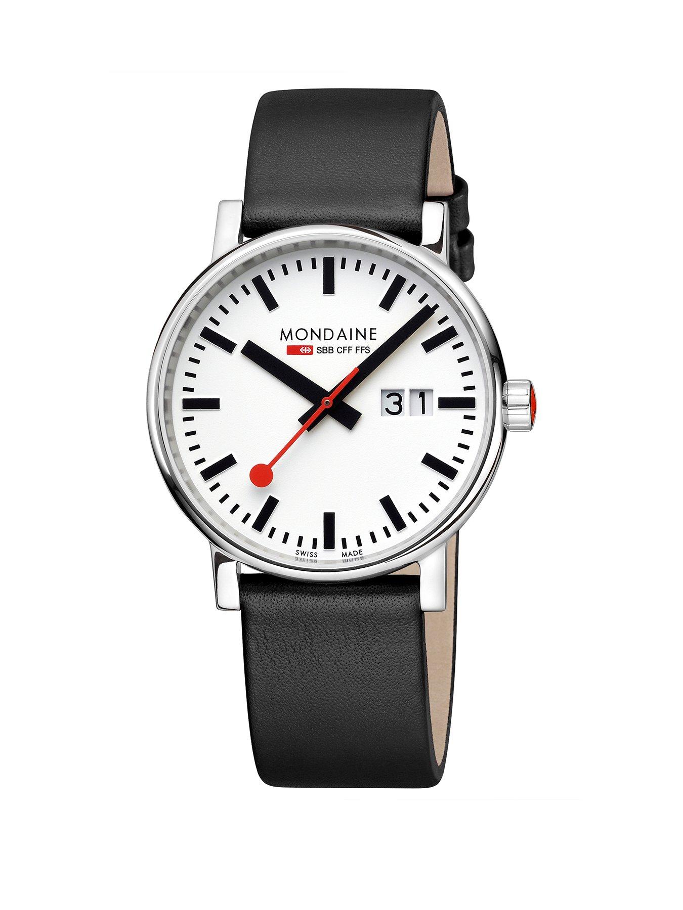 Image 2 of 7 of Mondaine evo2 40mm Big Date White Dial Black Grape Leather Strap