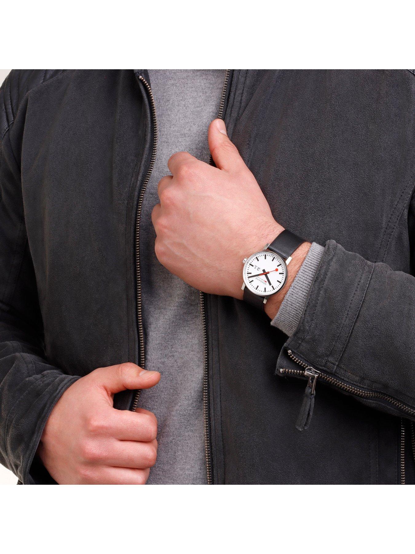 Image 3 of 7 of Mondaine evo2 40mm Big Date White Dial Black Grape Leather Strap