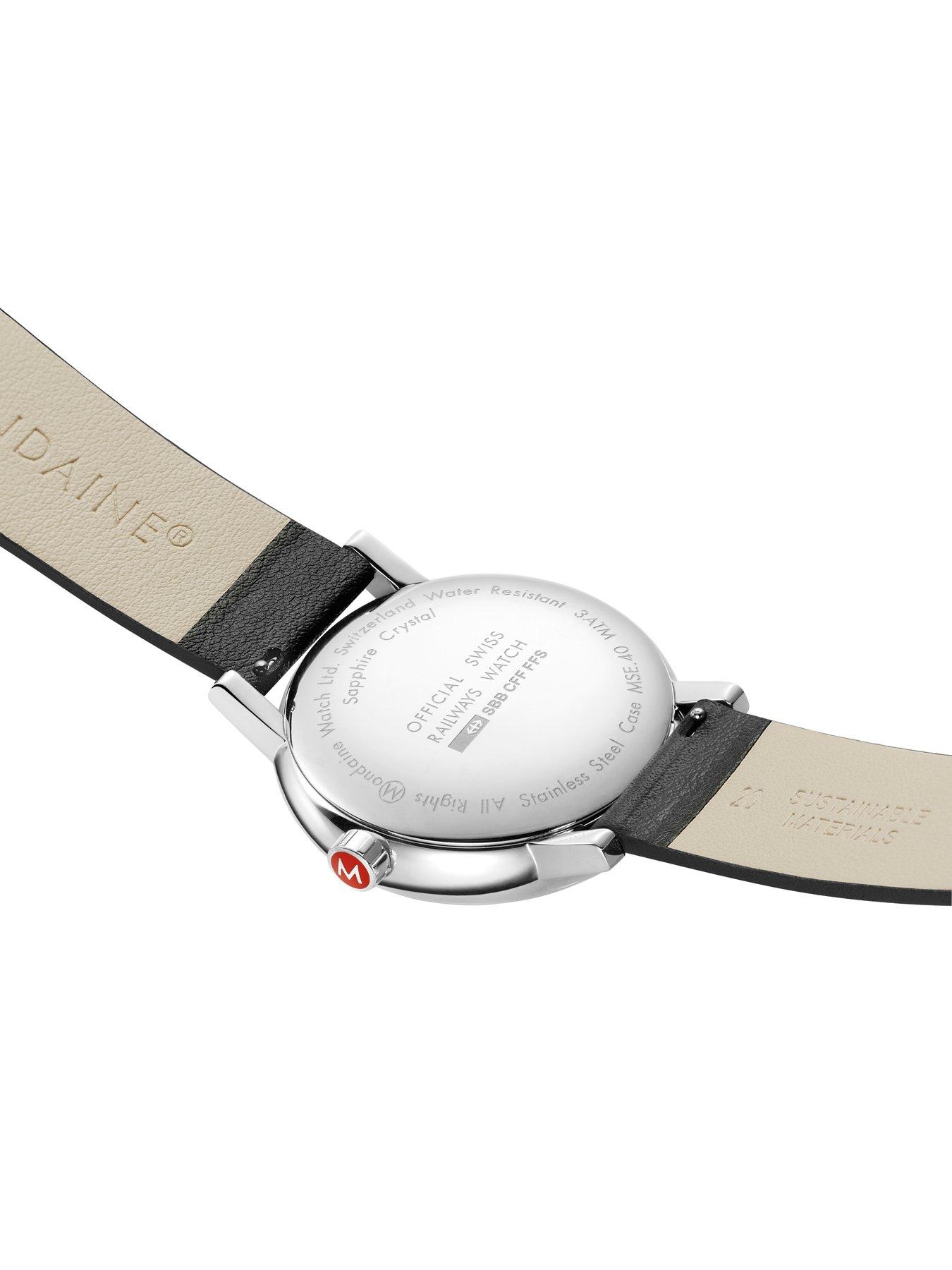 Image 4 of 7 of Mondaine evo2 40mm Big Date White Dial Black Grape Leather Strap