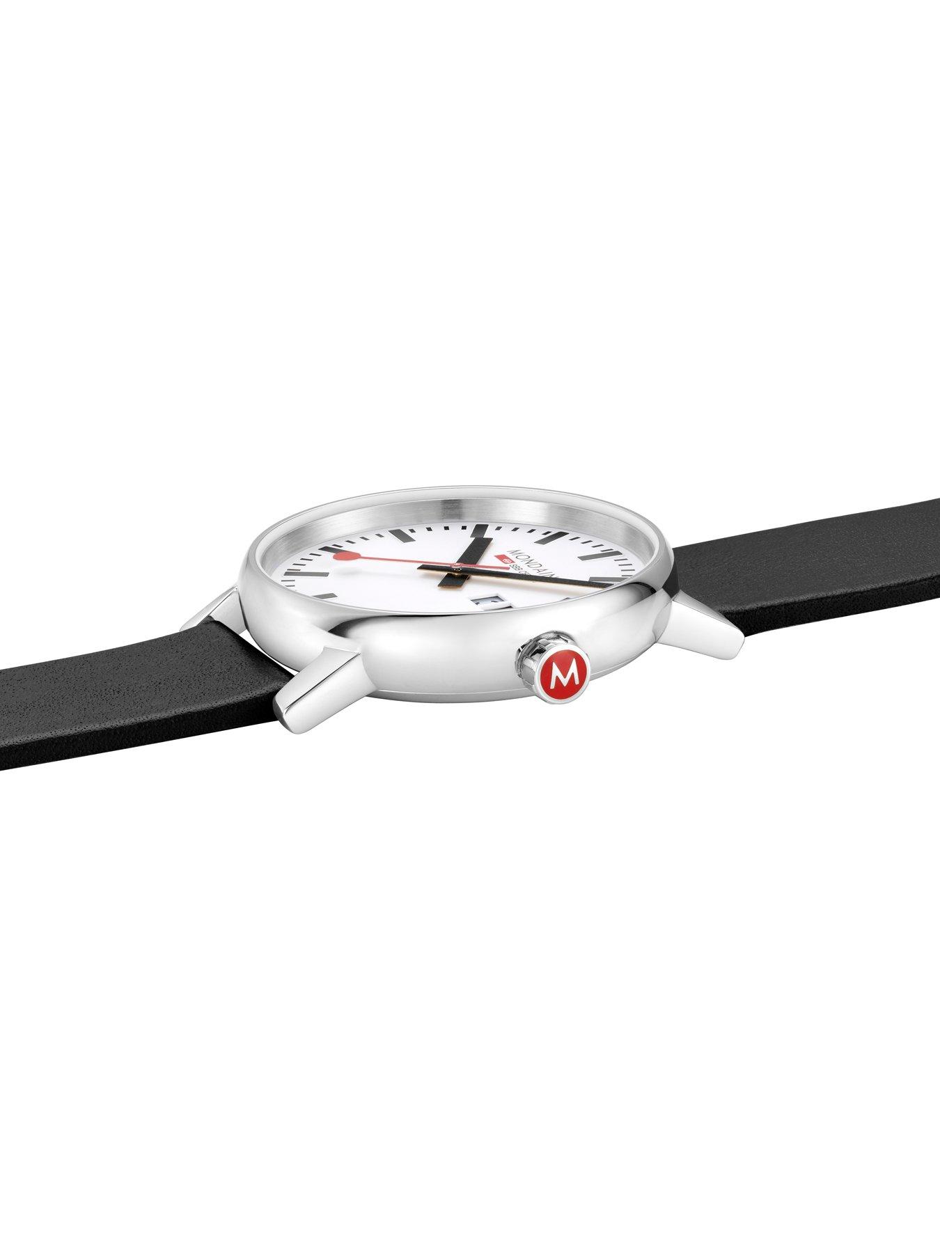 Image 5 of 7 of Mondaine evo2 40mm Big Date White Dial Black Grape Leather Strap