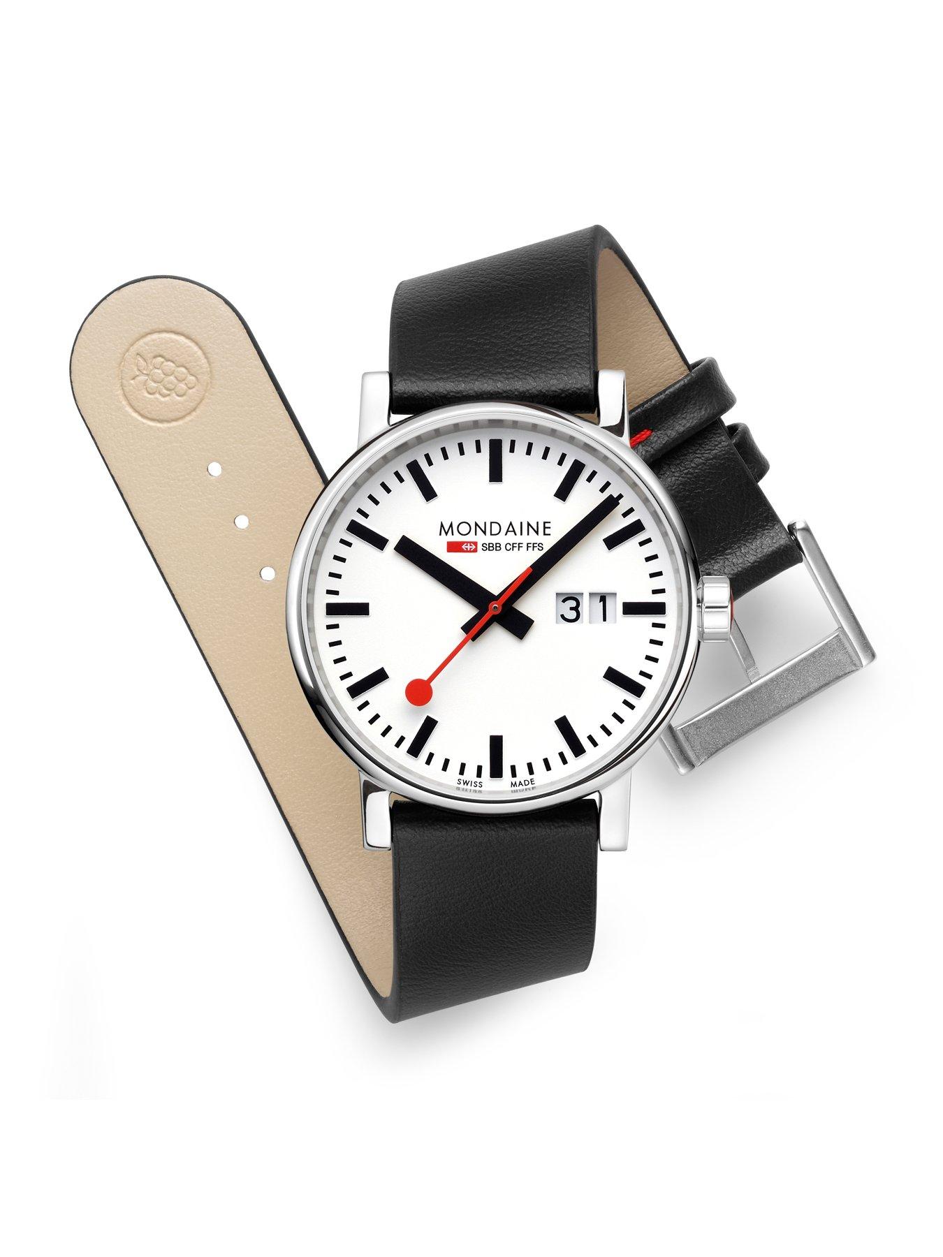 Image 7 of 7 of Mondaine evo2 40mm Big Date White Dial Black Grape Leather Strap