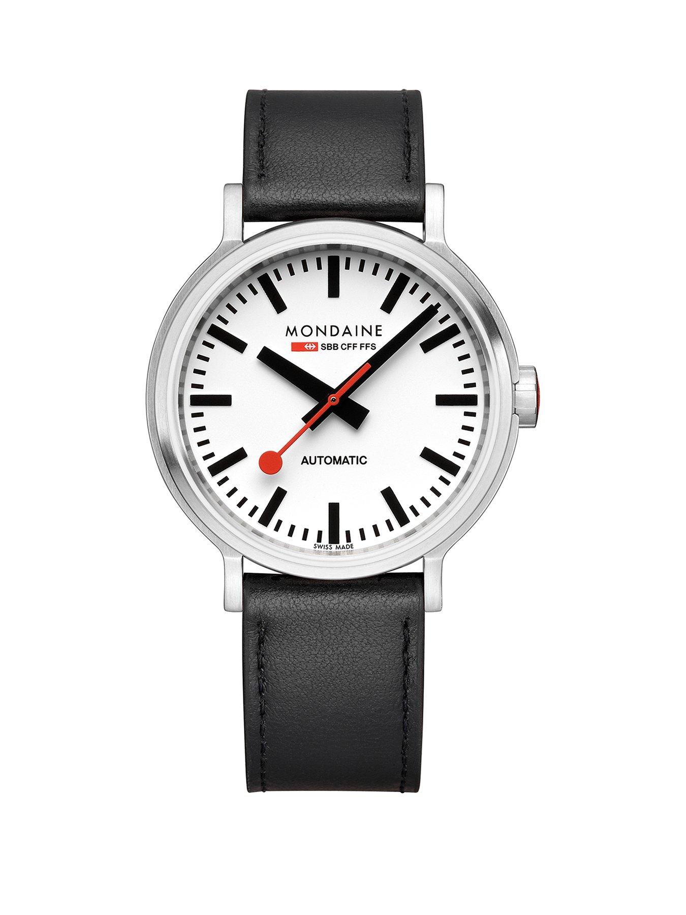 Mondaine Original Automatic 41mm White Dial Black Grape Leather Watch