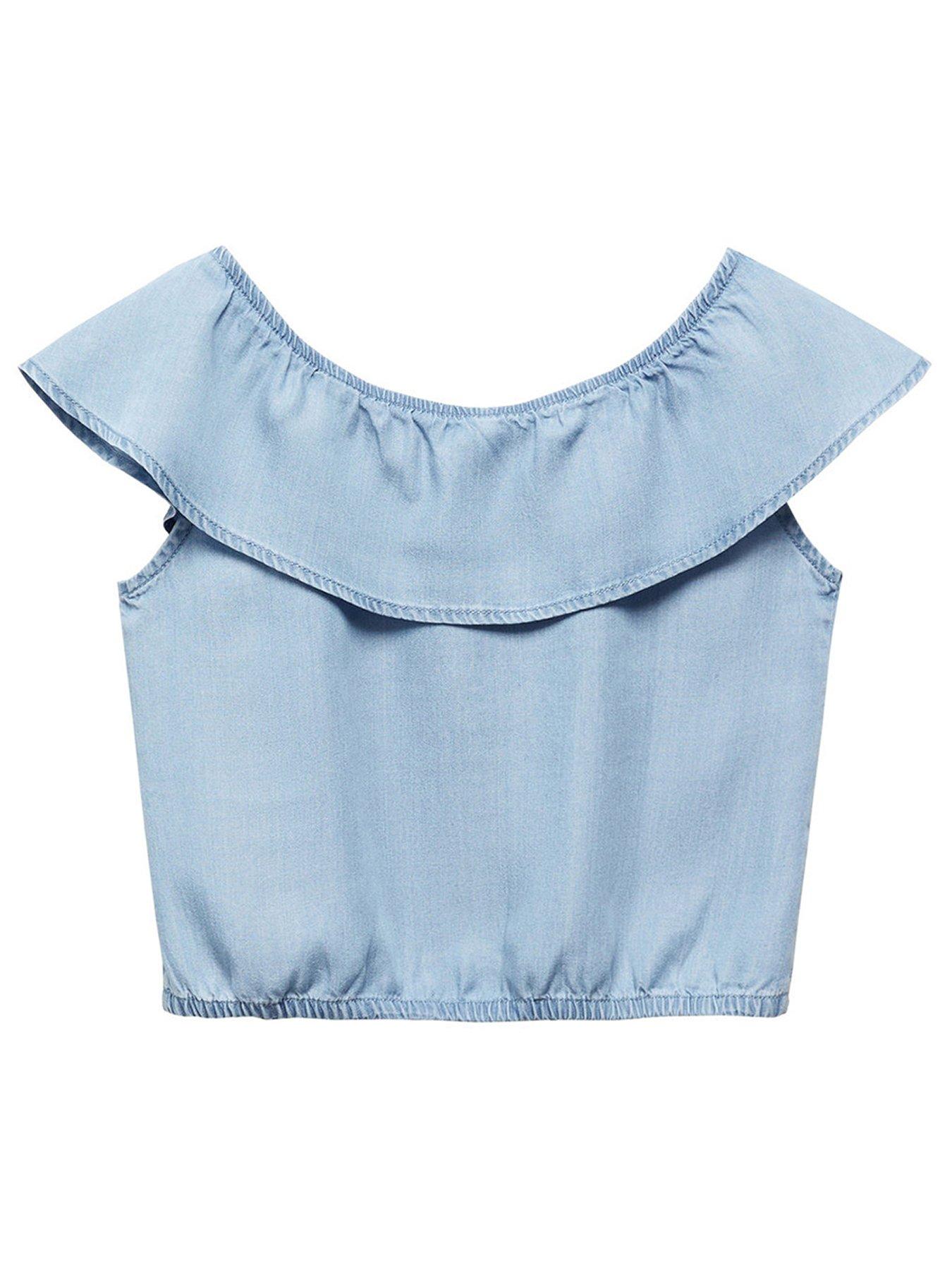 mango-girls-chambray-frill-blouse-blue