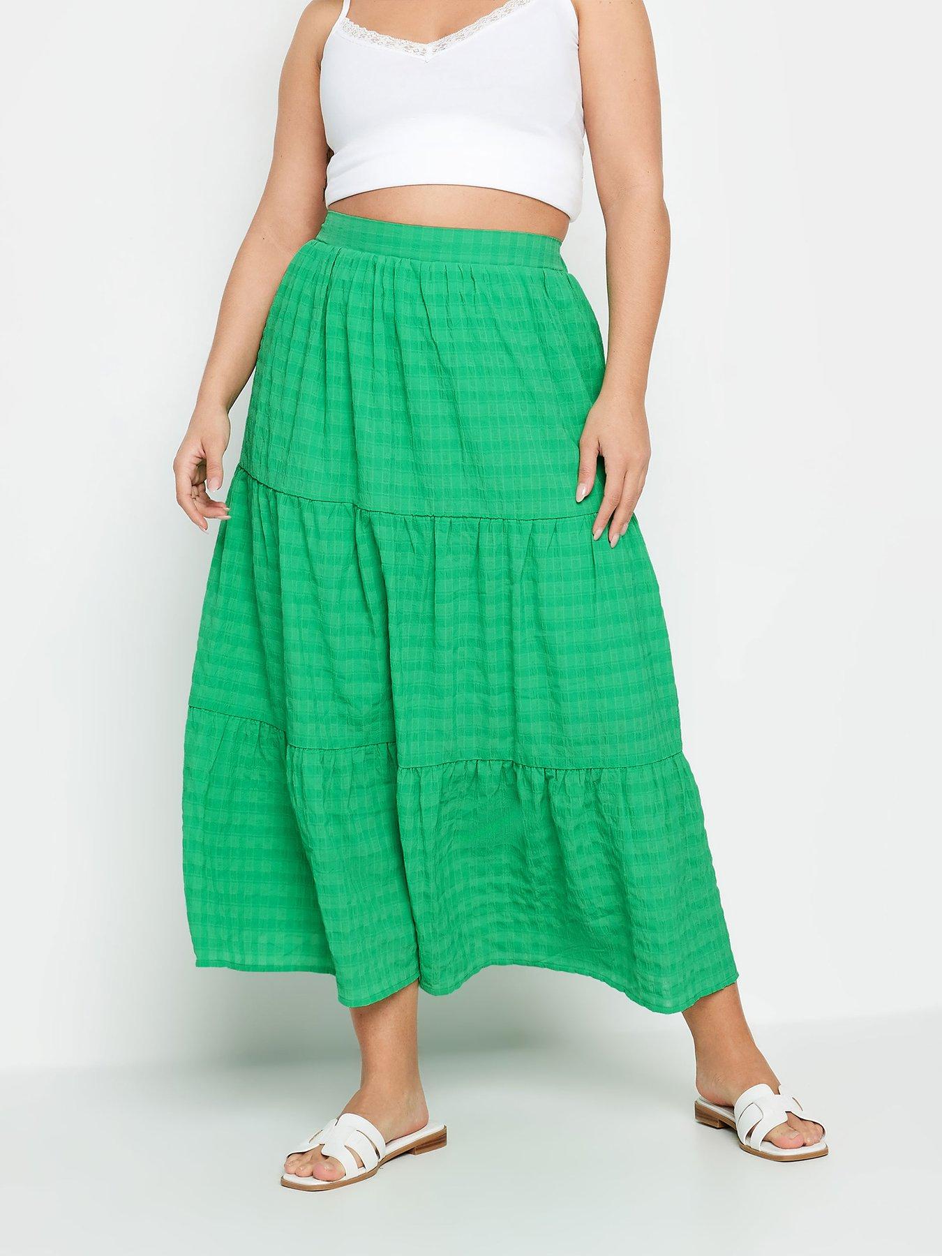 yours-curve-textured-skirt-green