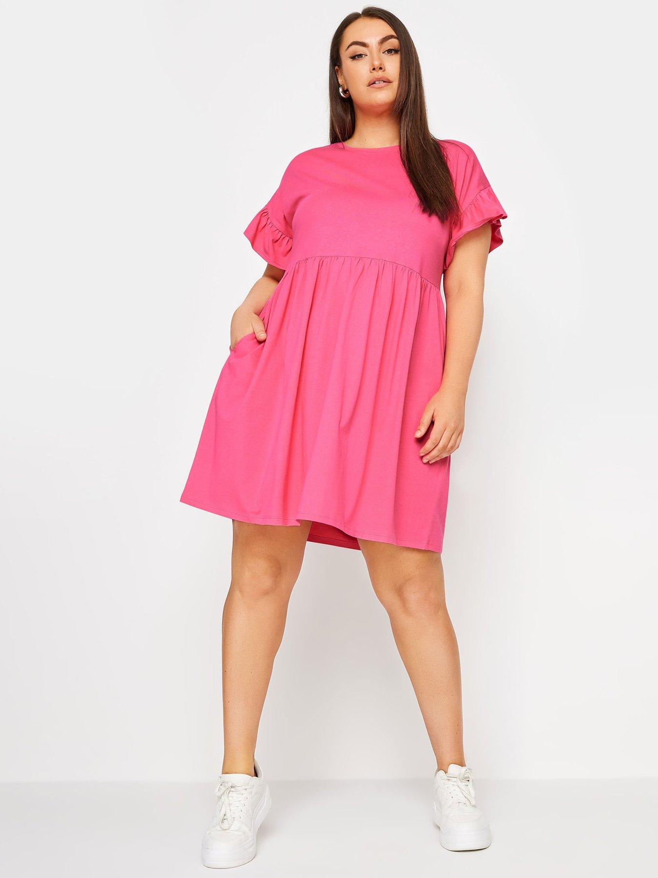 yours-curve-frill-sleeve-smock-tunic-pink