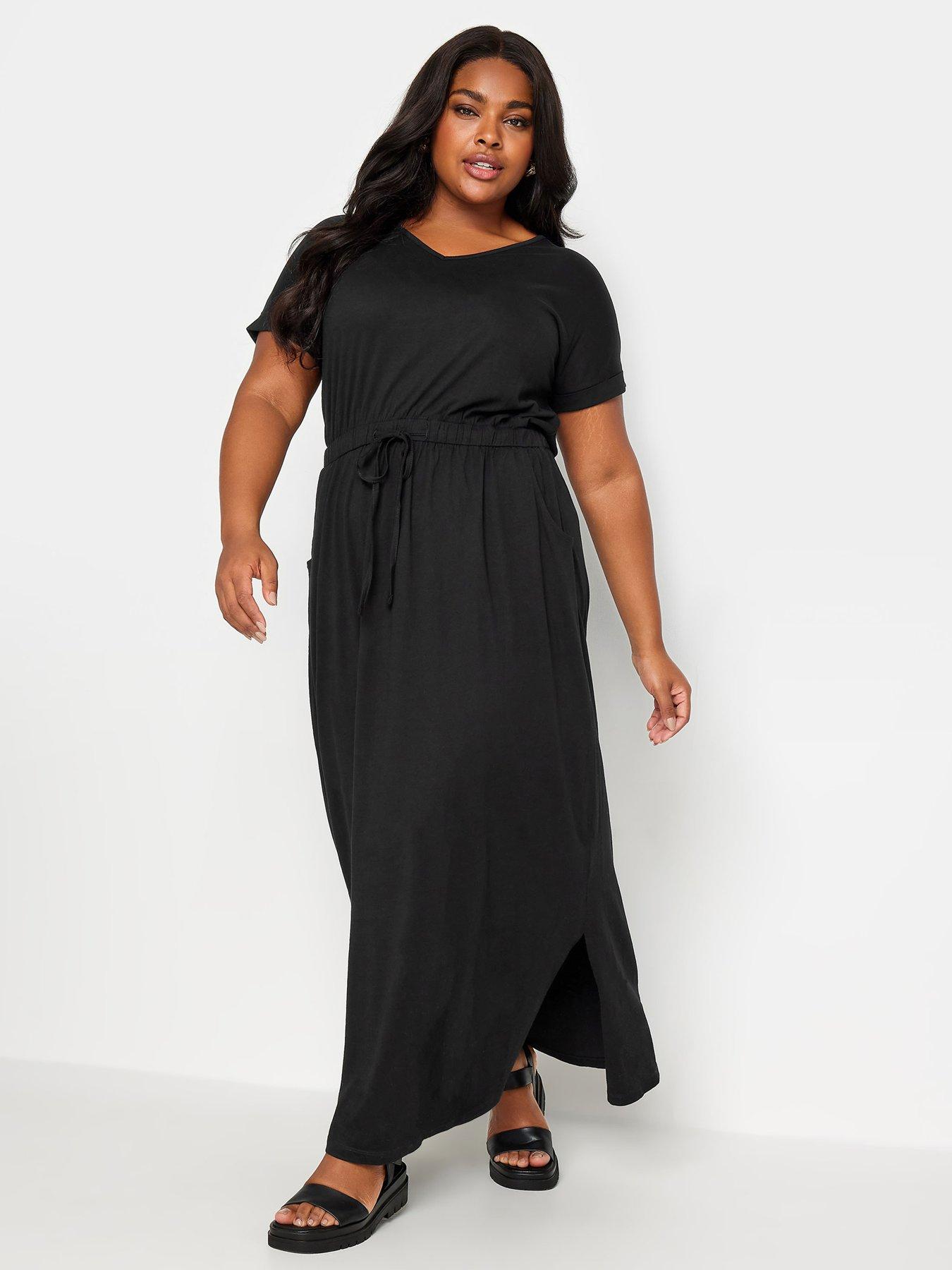 yours-curve-side-split-drawcord-maxi-dress-blackfront