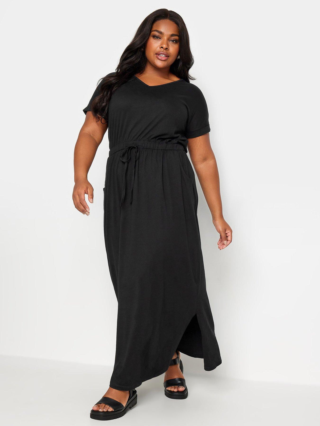 Image 1 of 4 of Yours Curve Side Split Drawcord Maxi Dress Black