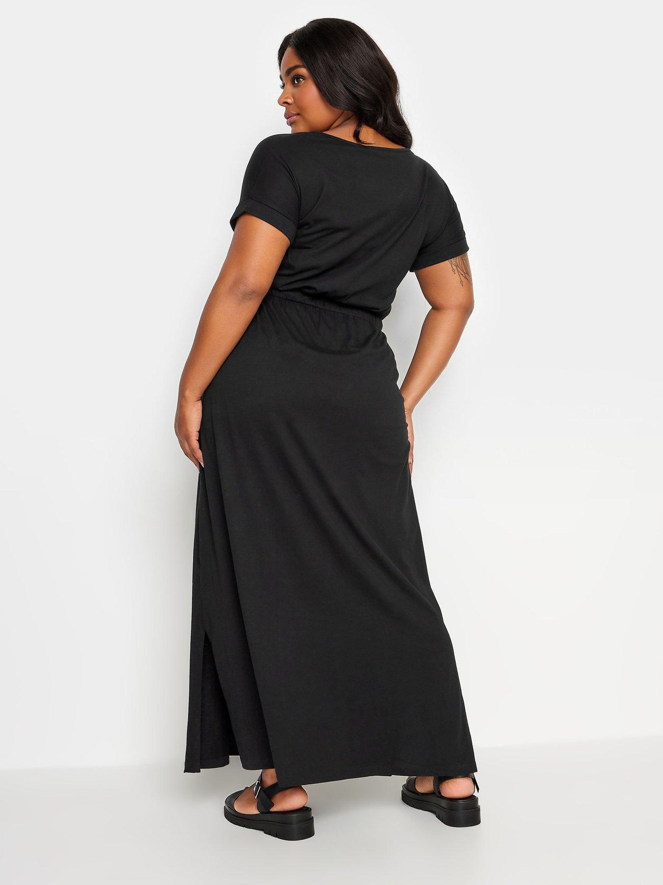 Image 2 of 4 of Yours Curve Side Split Drawcord Maxi Dress Black