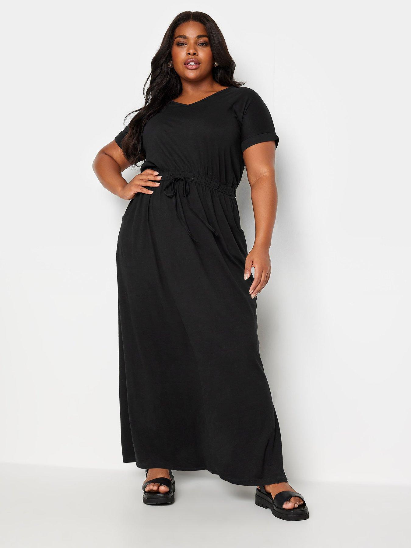 Image 3 of 4 of Yours Curve Side Split Drawcord Maxi Dress Black