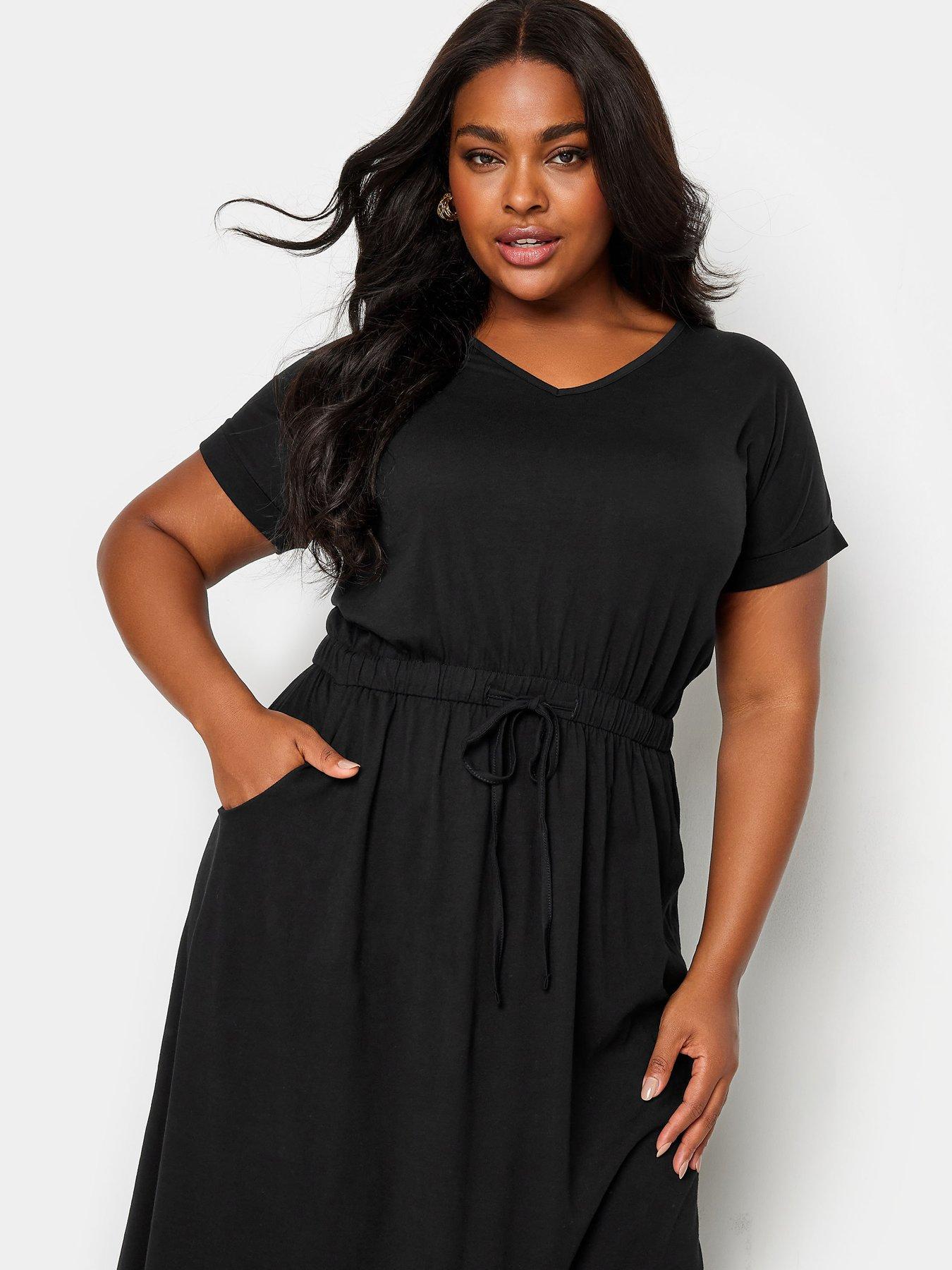 Image 4 of 4 of Yours Curve Side Split Drawcord Maxi Dress Black