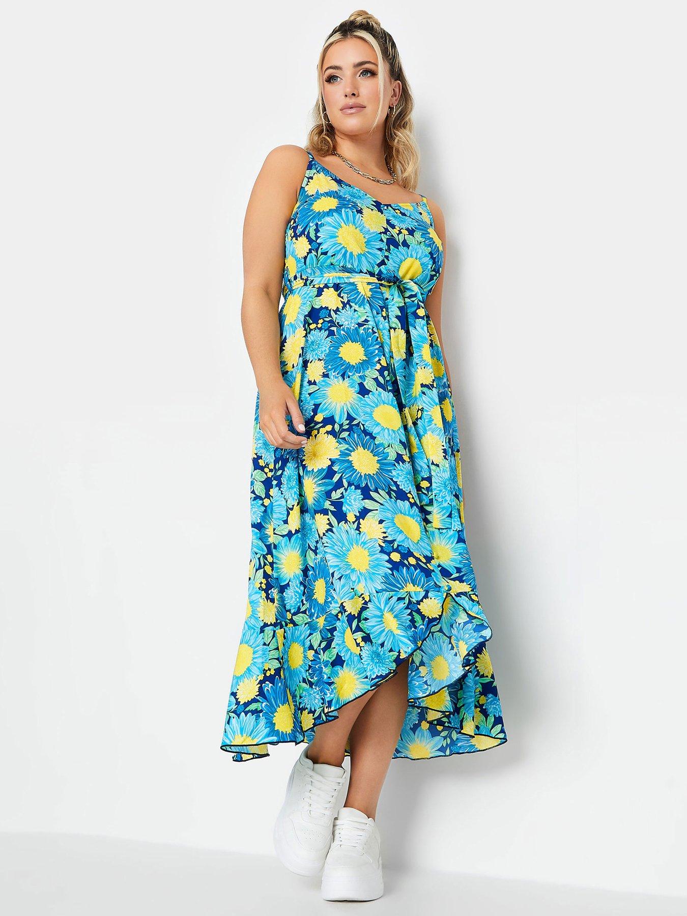 yours-curve-flower-print-frill-hem-dress-blue