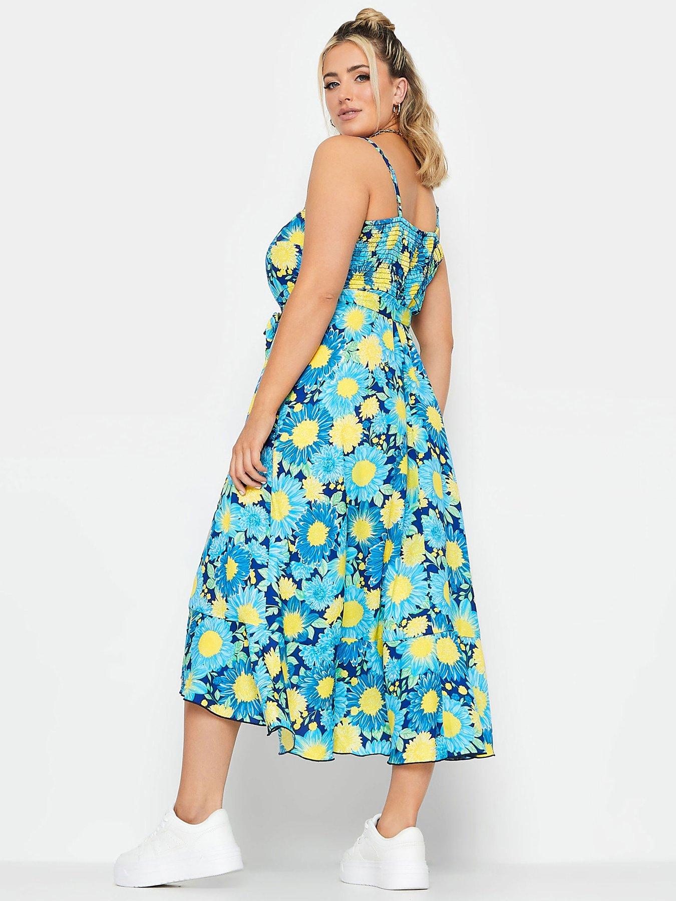 yours-curve-flower-print-frill-hem-dress-bluestillFront