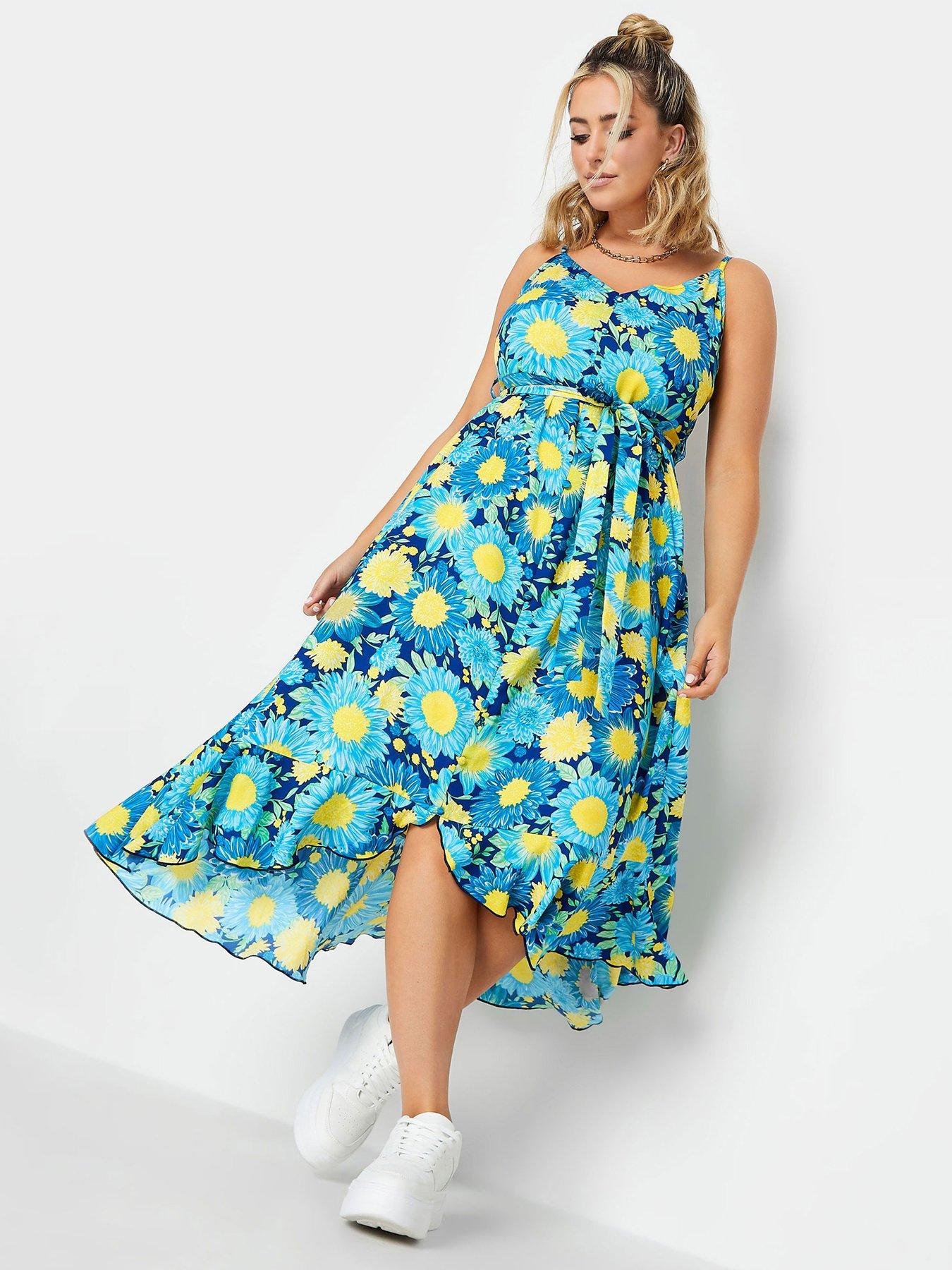 yours-curve-flower-print-frill-hem-dress-blueback