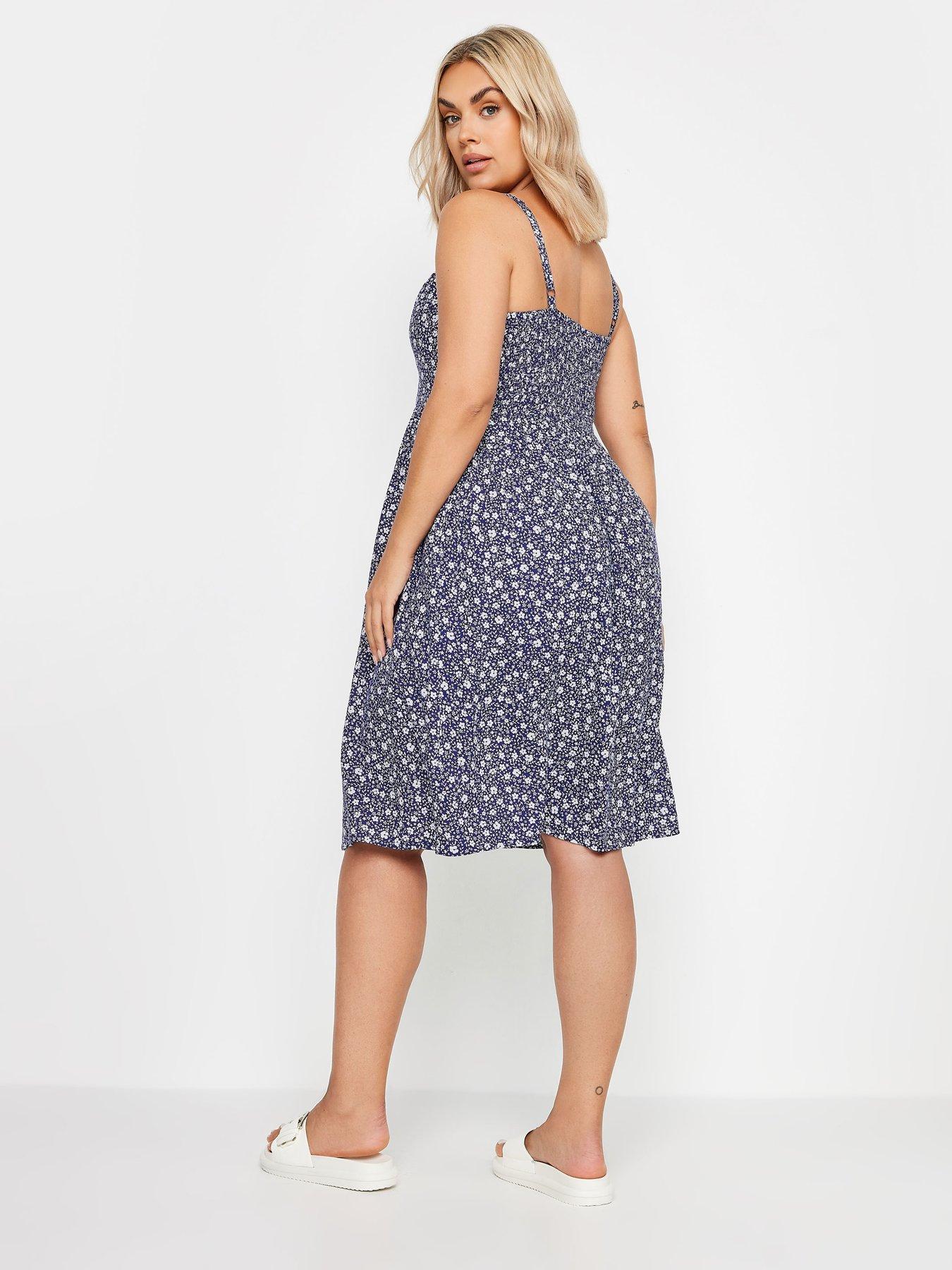 yours-curve-strappy-ditsy-floral-sundress-bluestillFront