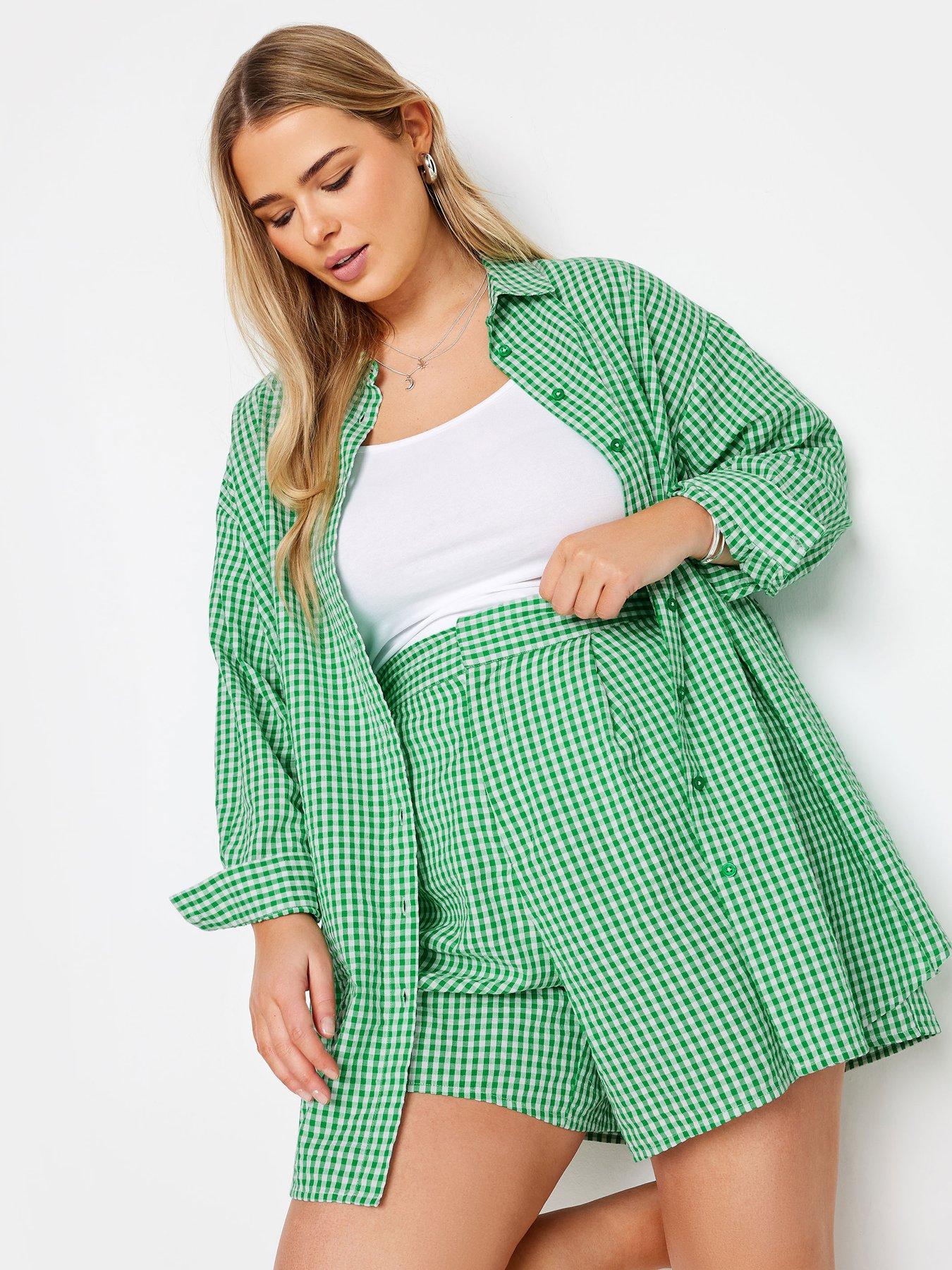 yours-curve-gingham-co-ord-shirt-green