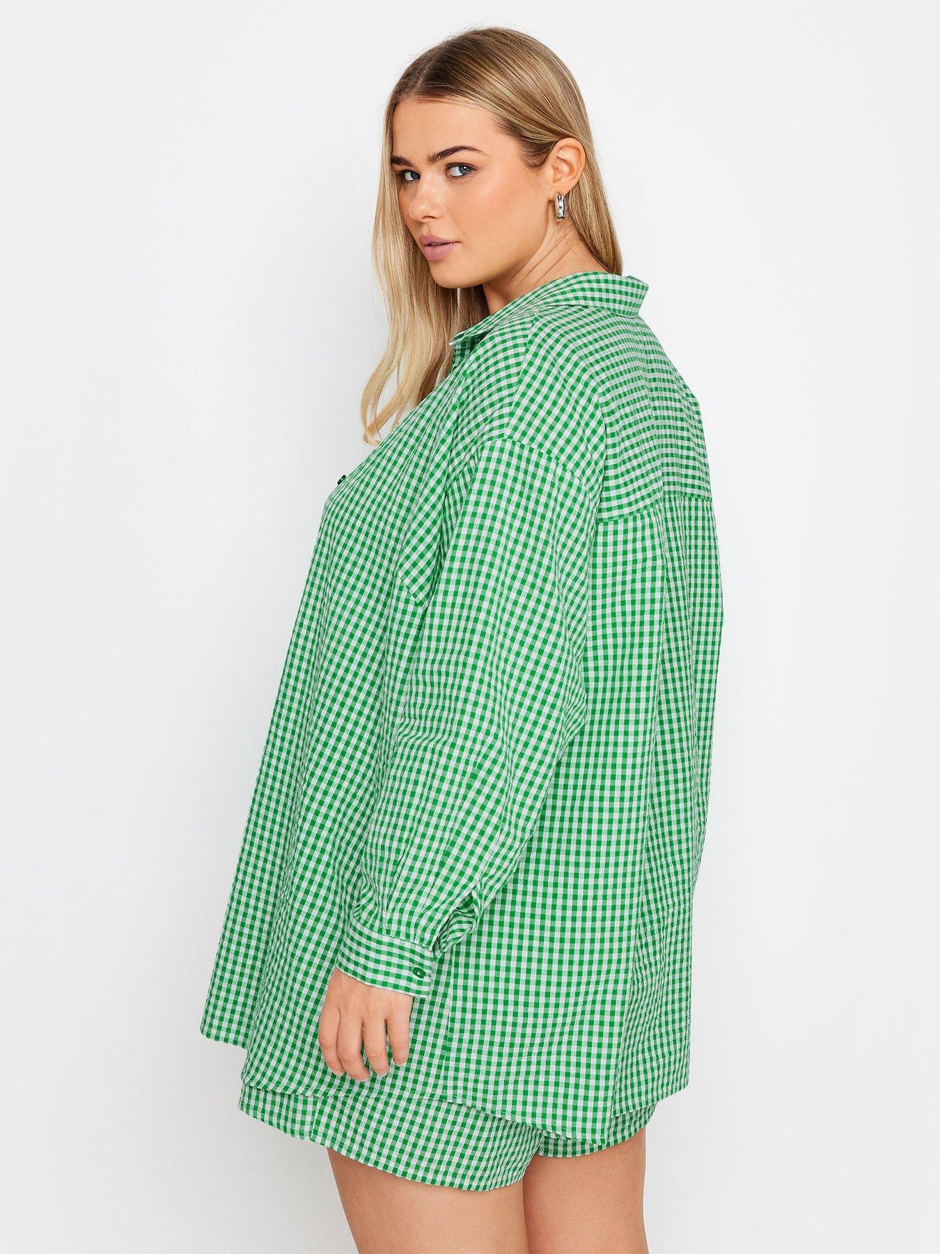 yours-curve-gingham-co-ord-shirt-greenstillFront