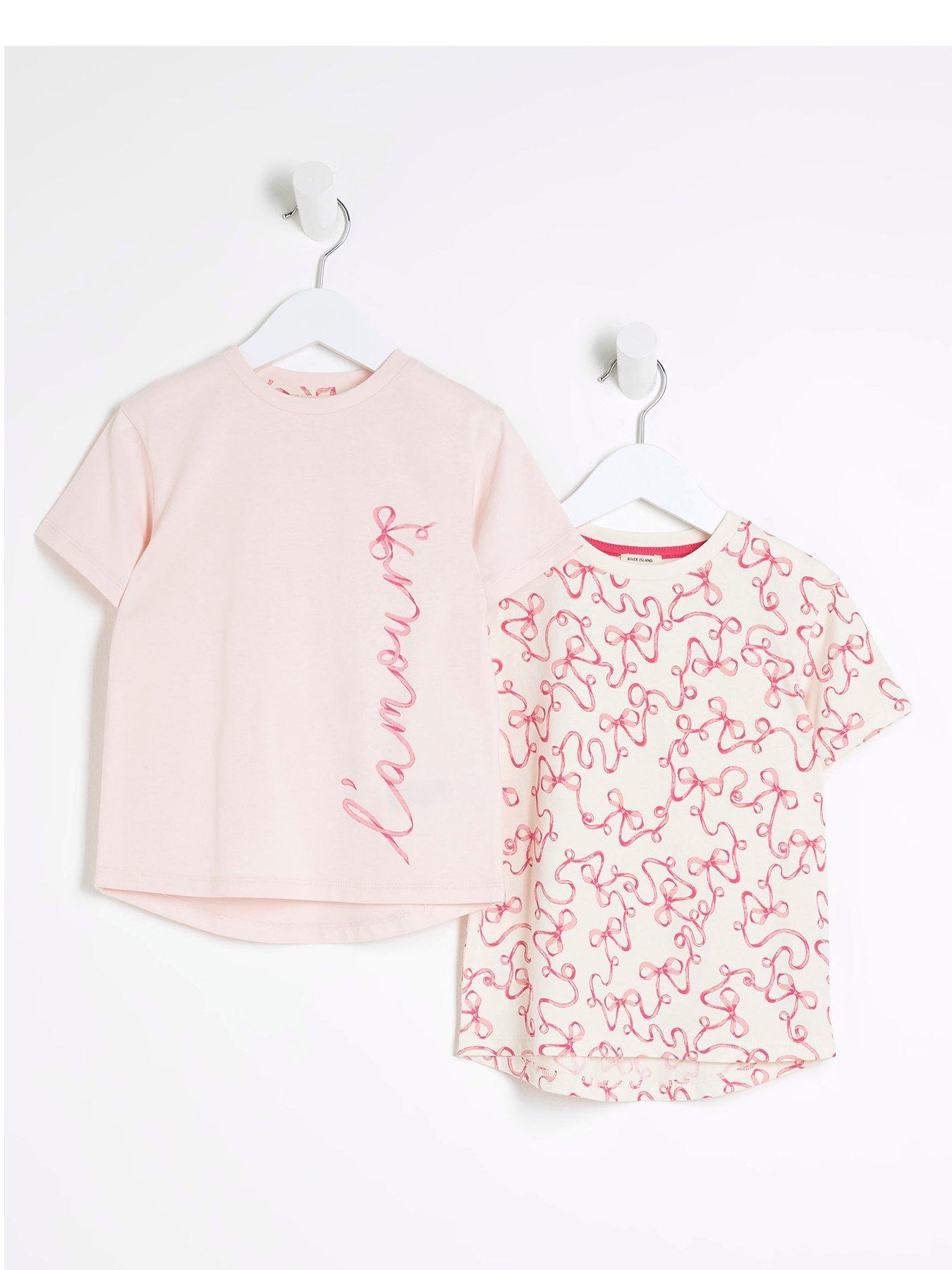 river-island-mini-mini-girls-bow-t-shirt-2-pack-pink