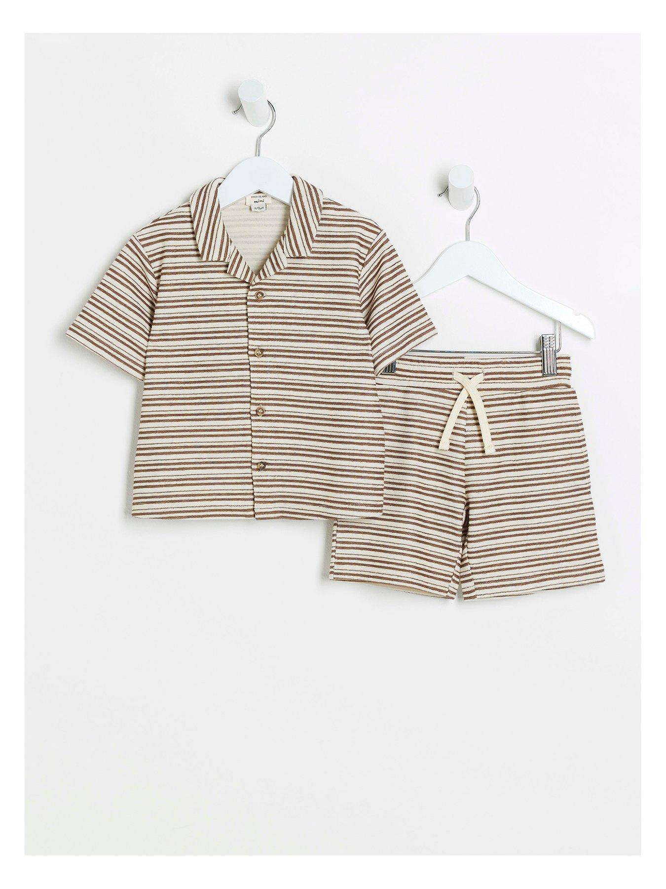 river-island-mini-mini-boys-textured-stripe-polo-set-cream