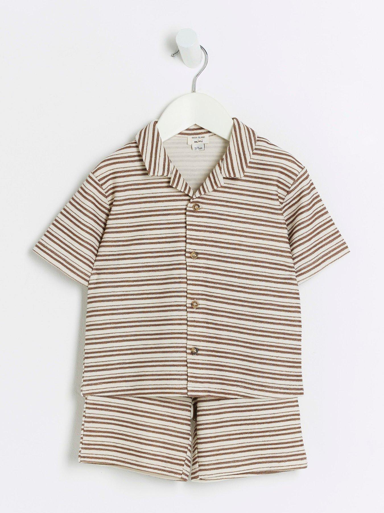 river-island-mini-mini-boys-textured-stripe-polo-set-creamstillFront