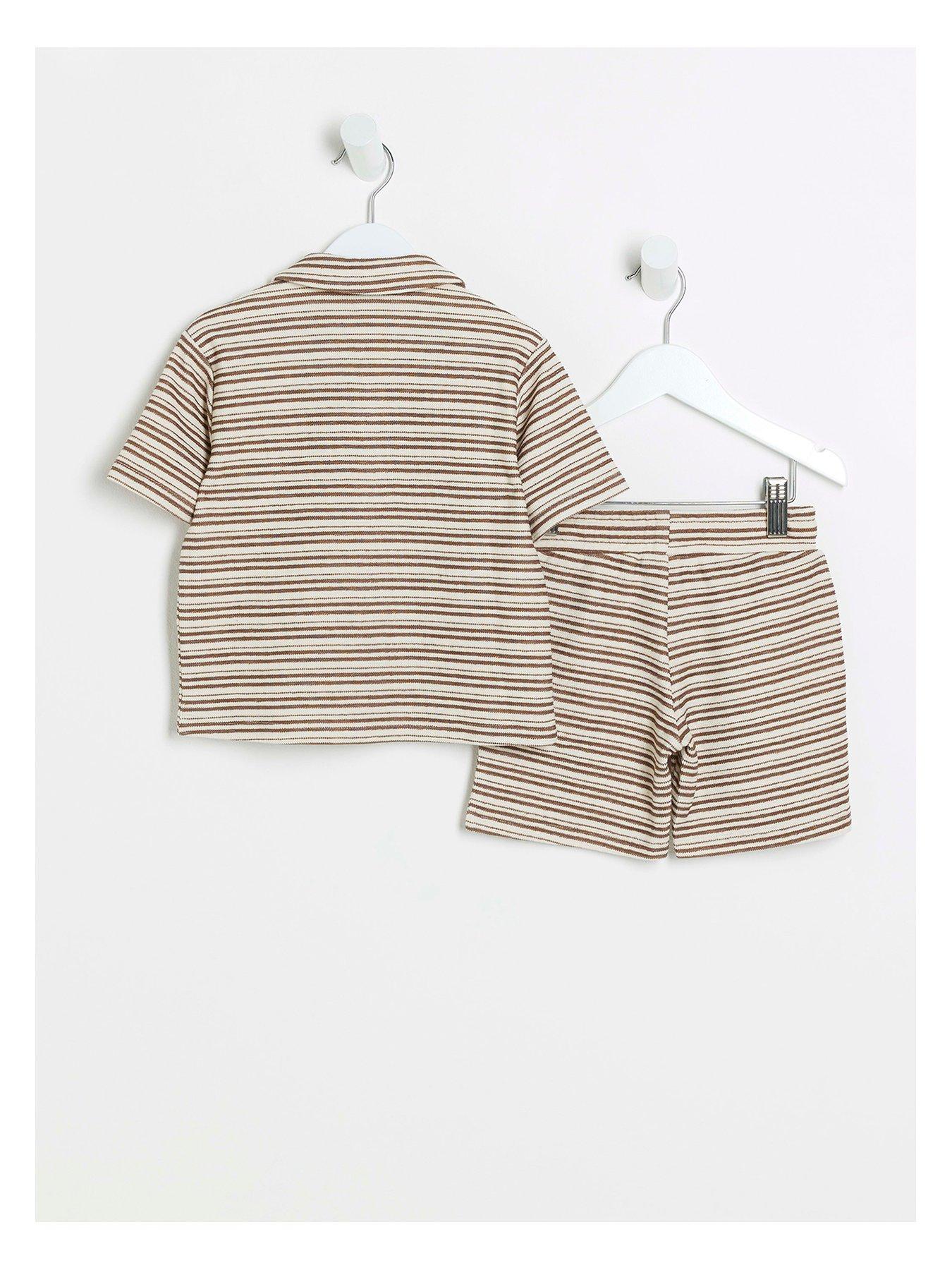 river-island-mini-mini-boys-textured-stripe-polo-set-creamback