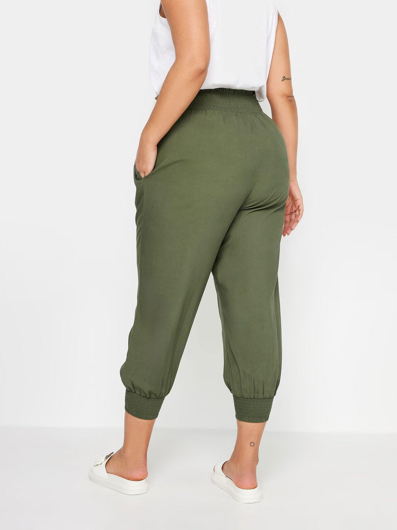 yours-curve-shirred-harem-crop-plain-khaki-greenstillFront