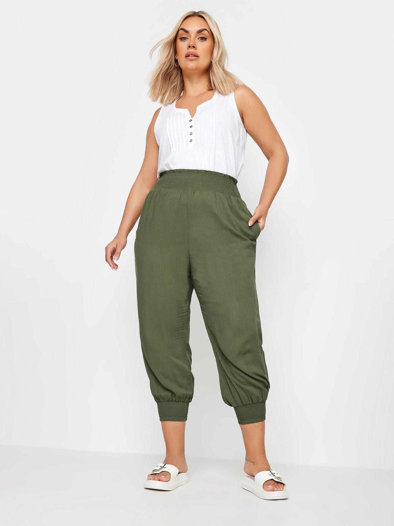 yours-curve-shirred-harem-crop-plain-khaki-greenback