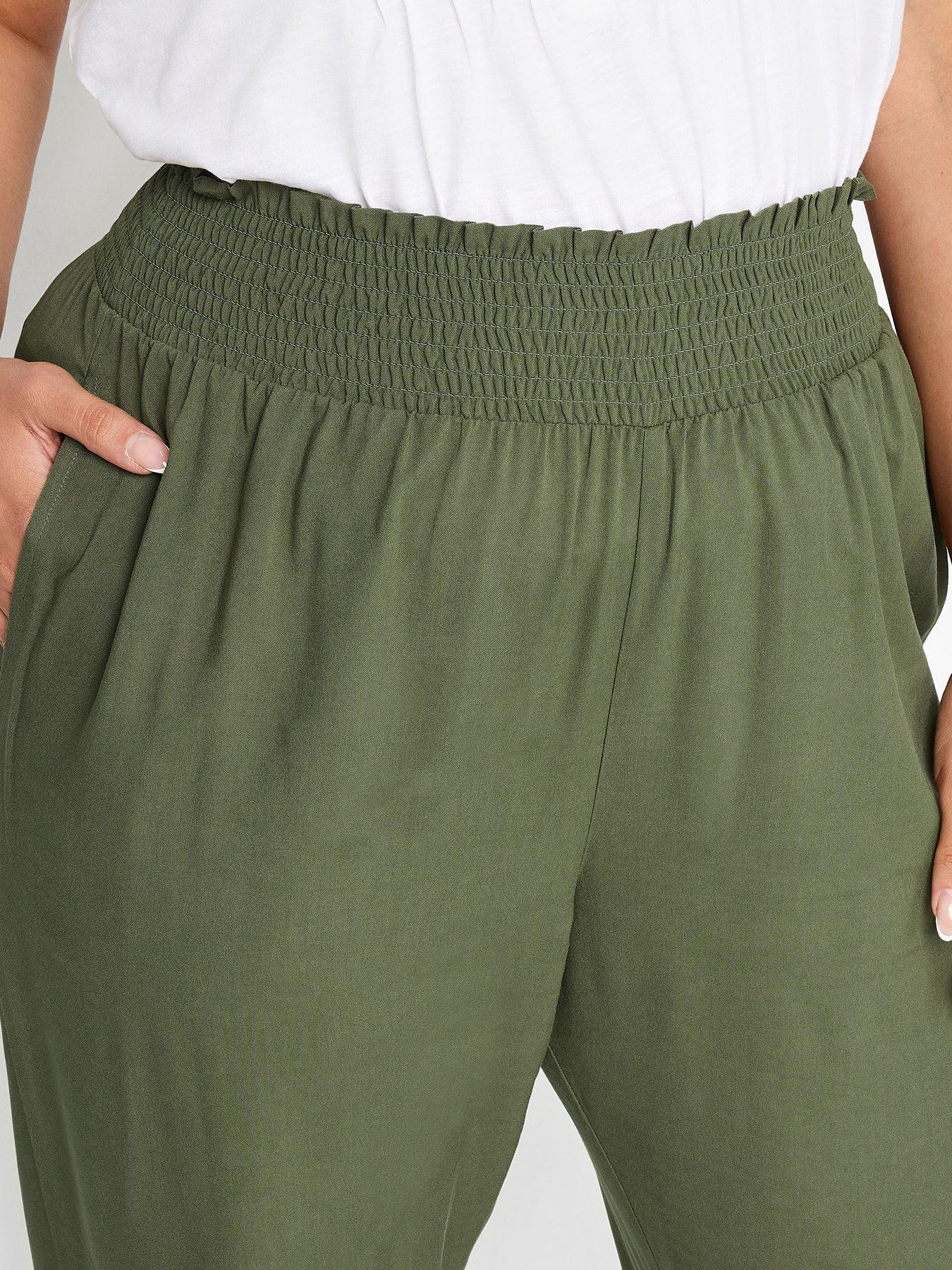 yours-curve-shirred-harem-crop-plain-khaki-greenoutfit