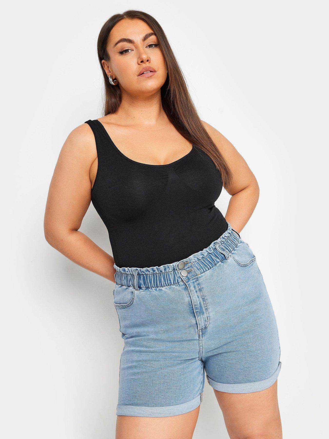 yours-curve-denim-elastic-waist-short-light-bluefront