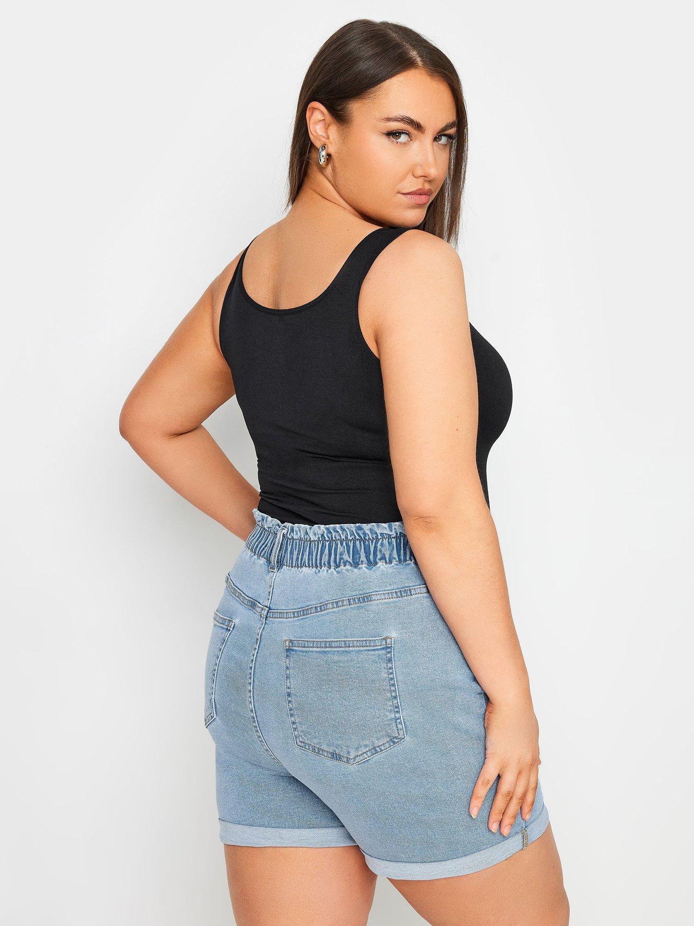 yours-curve-denim-elastic-waist-short-light-bluestillFront