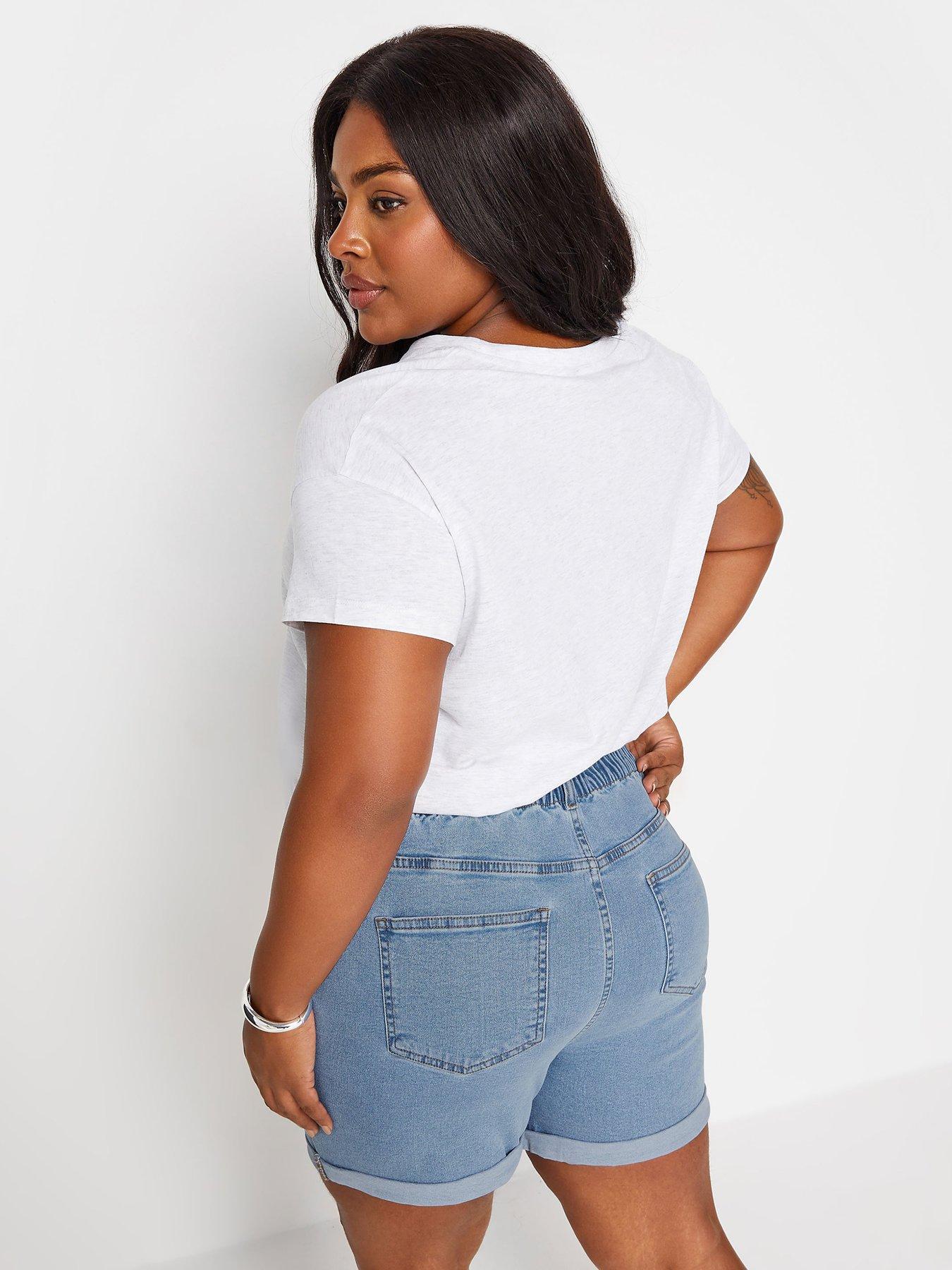 yours-curve-denim-elastic-waist-short-ripped-light-bluestillFront