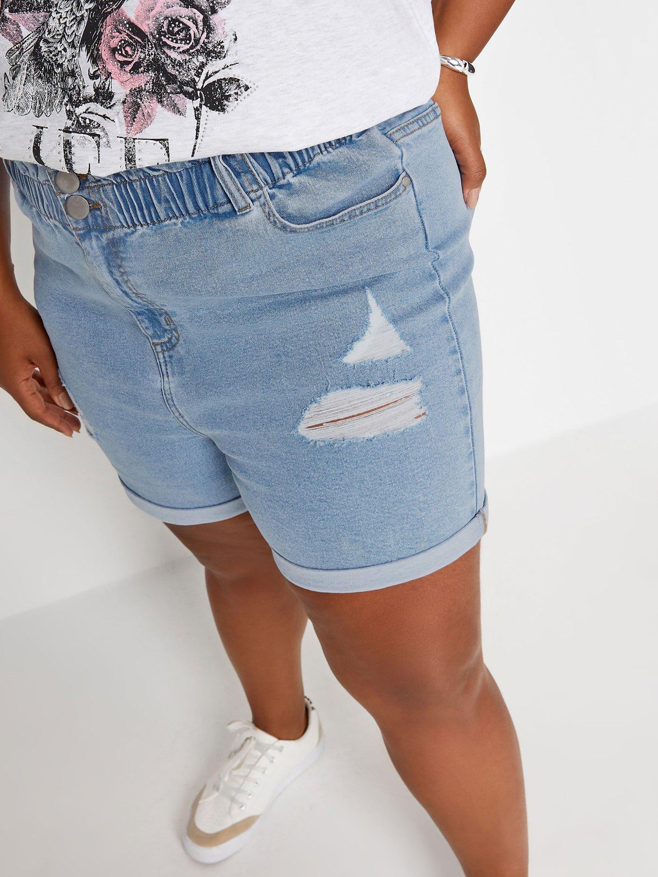 yours-curve-denim-elastic-waist-short-ripped-light-blueoutfit