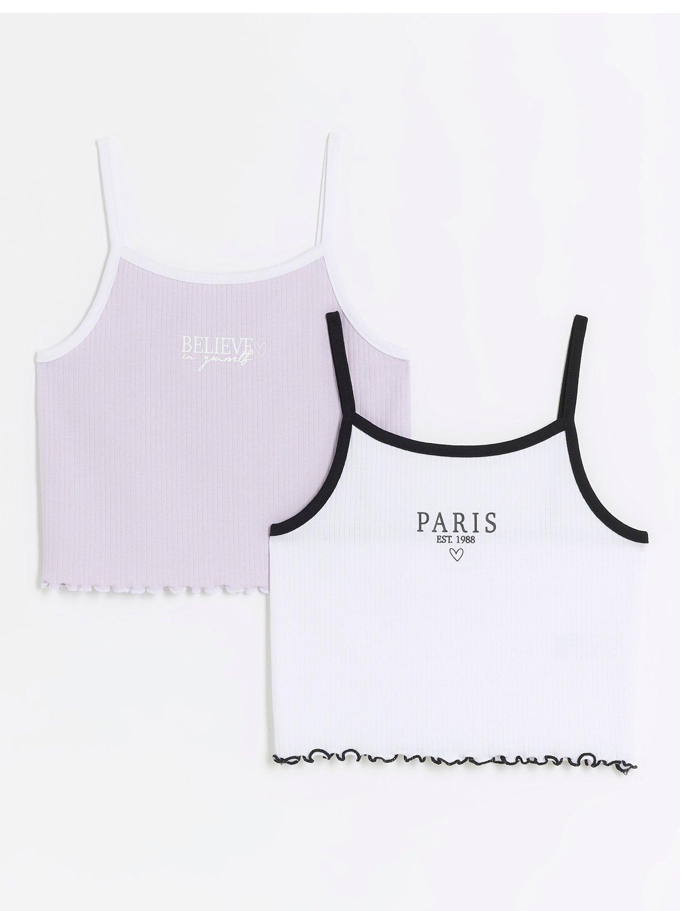 Image 1 of 4 of River Island Girls Ribbed Cami Top 2 Pack - Purple