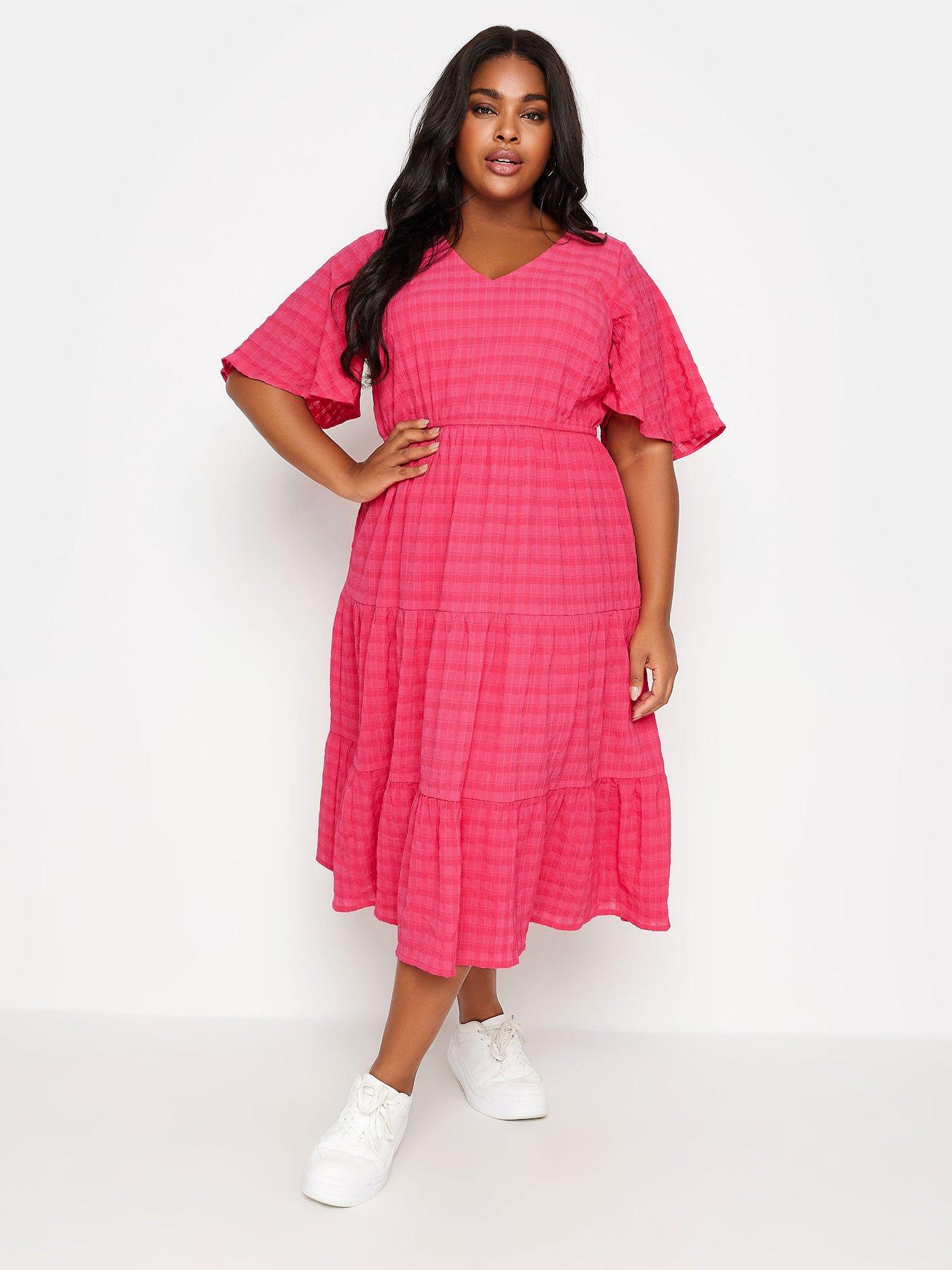 yours-curve-textured-tiered-smock-dress-pink