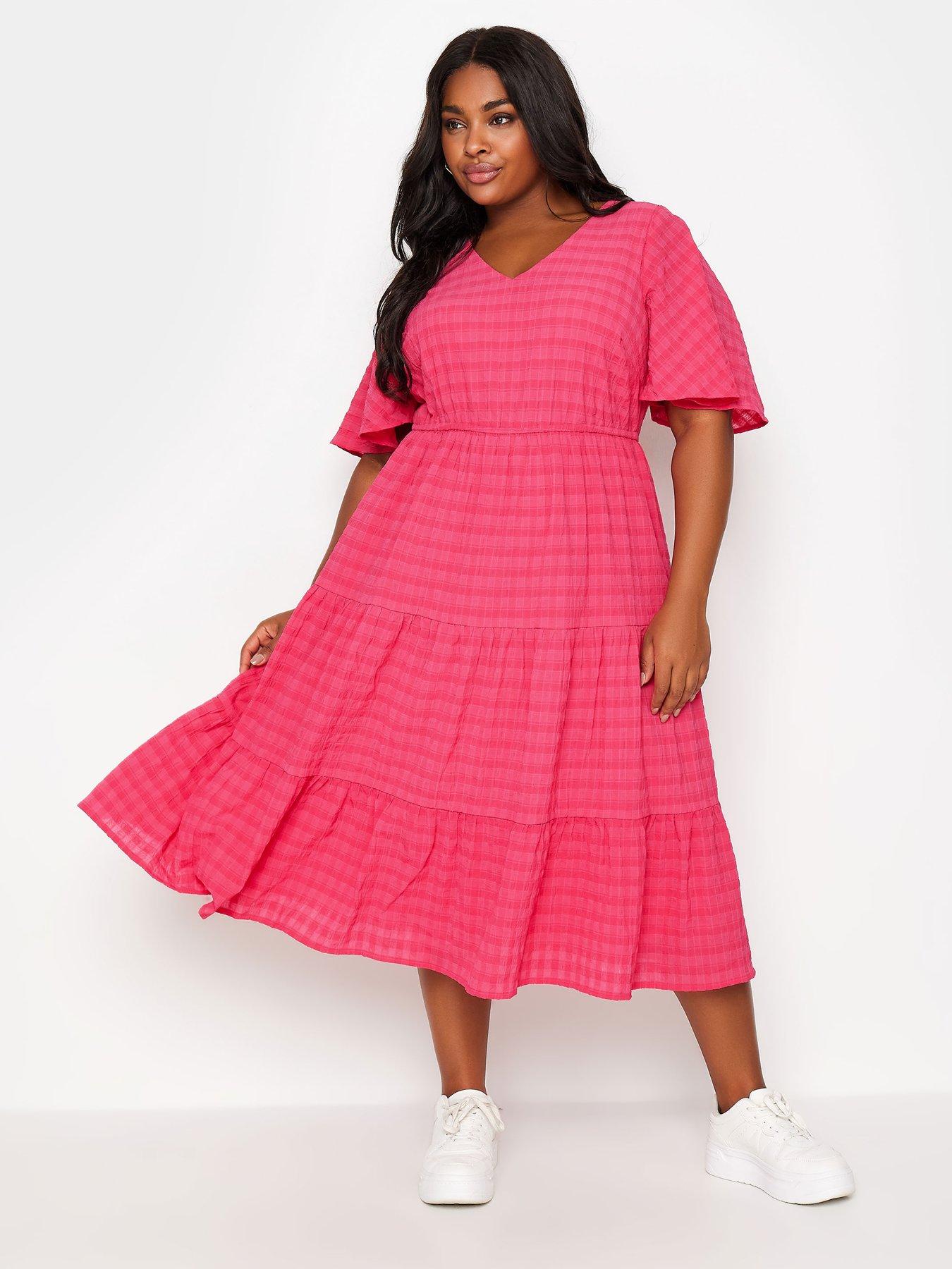 yours-curve-textured-tiered-smock-dress-pinkback