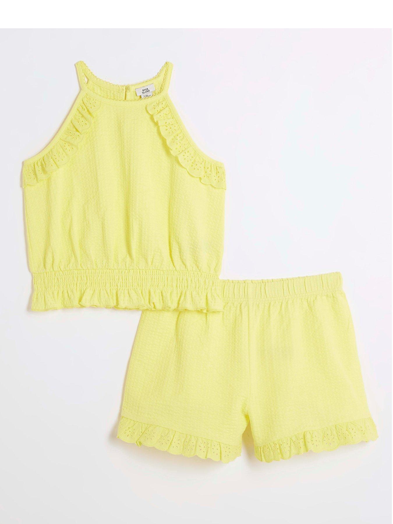 river-island-girls-broderie-halter-neck-top-set-yellow