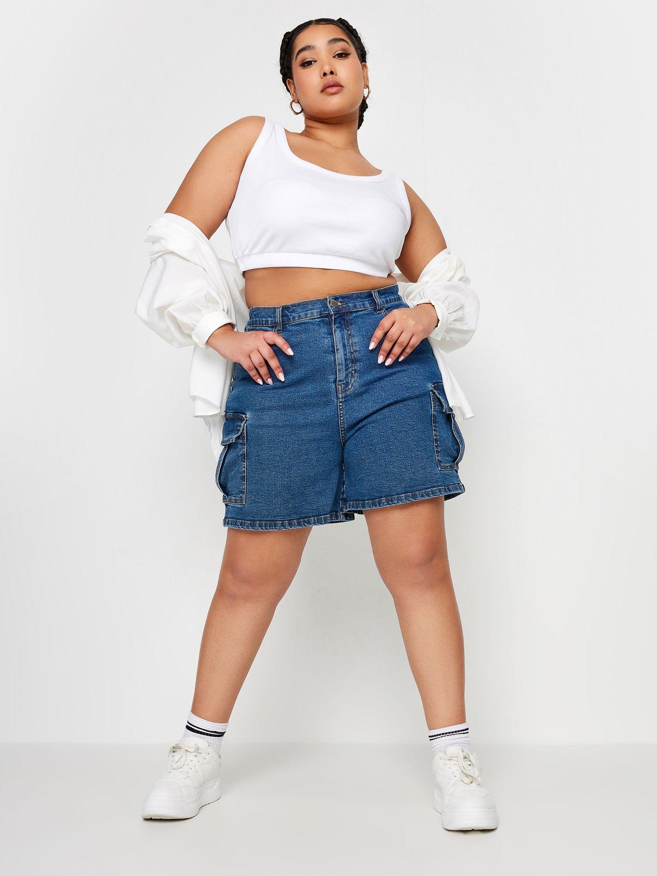 yours-curve-cargo-elastic-waist-short-midi-blueback