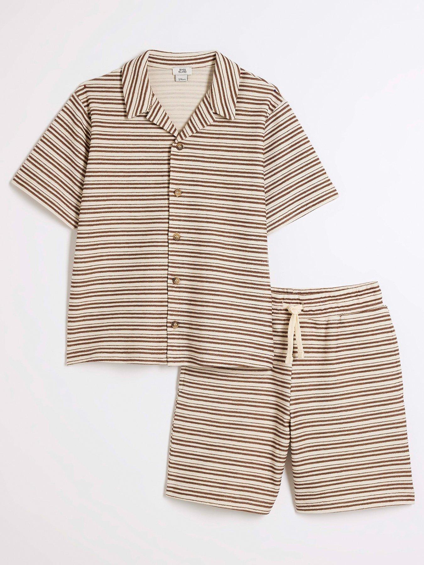 river-island-boys-textured-stripe-polo-set-cream