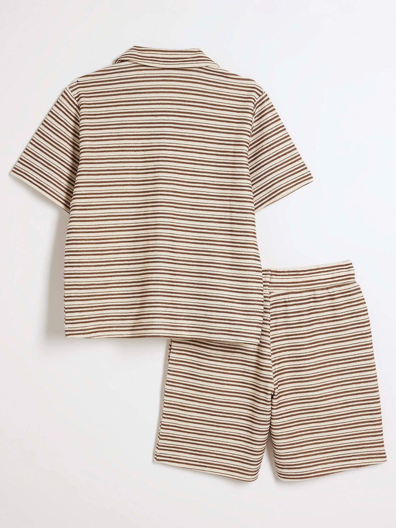 river-island-boys-textured-stripe-polo-set-creamback