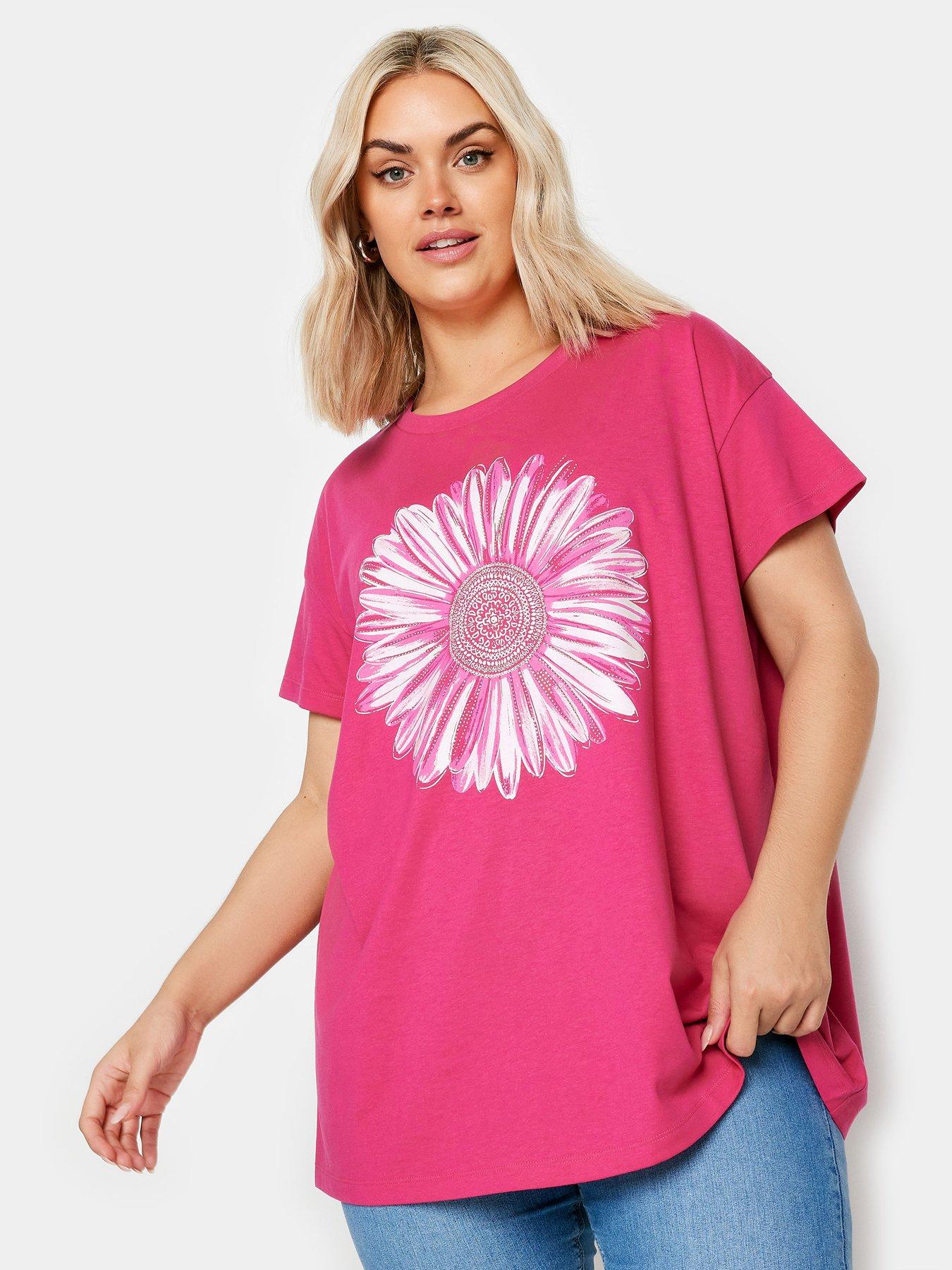 yours-curve-floral-stud-print-t-shirt-pink