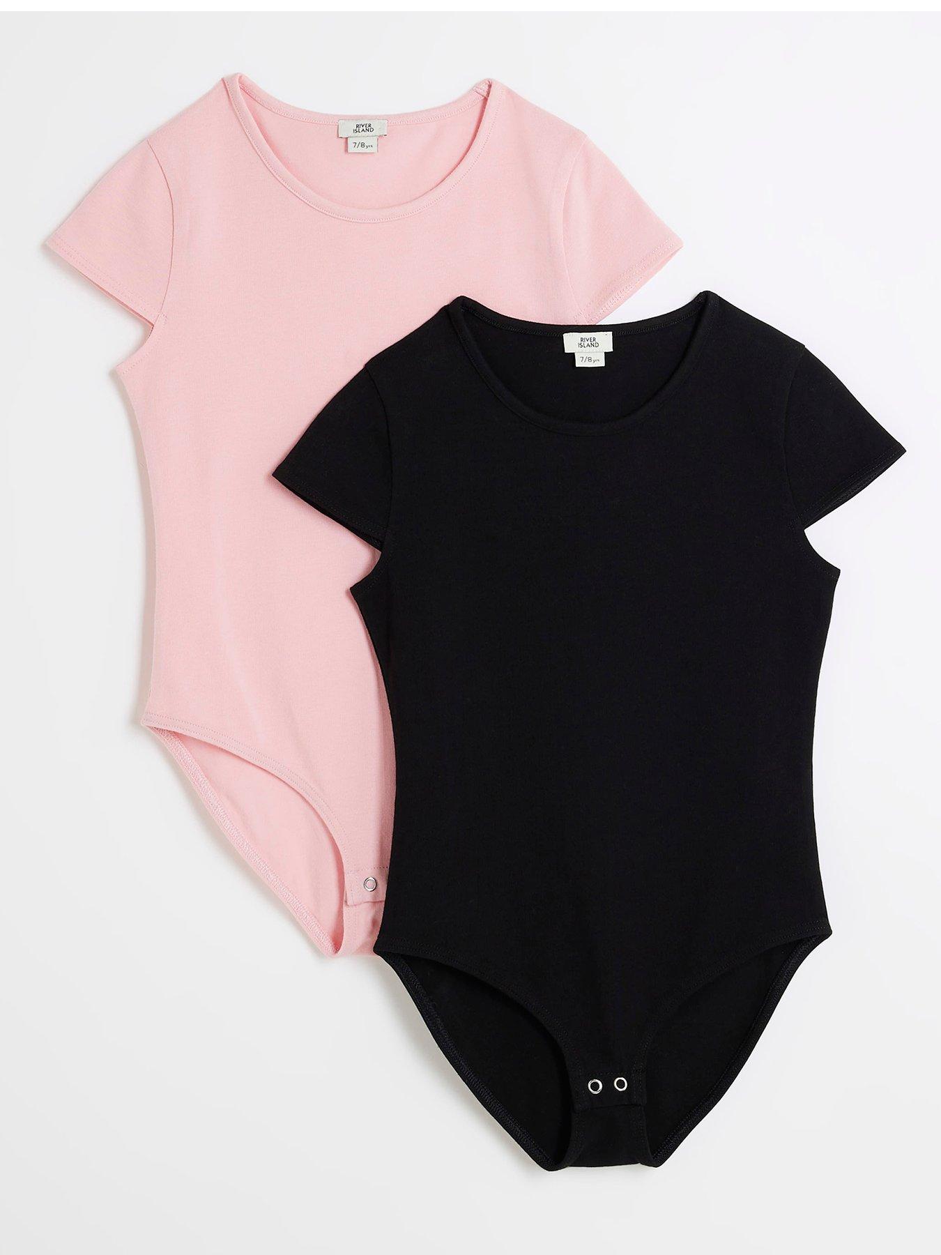 river-island-girls-short-sleeve-bodysuit-2-pack-pinkfront