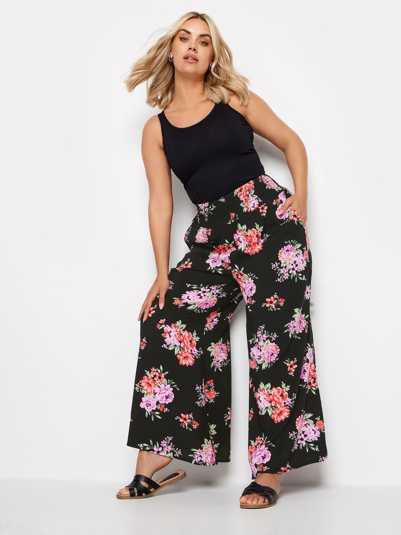 yours-curve-shirred-waist-wide-leg-pink-orange-floral-30back