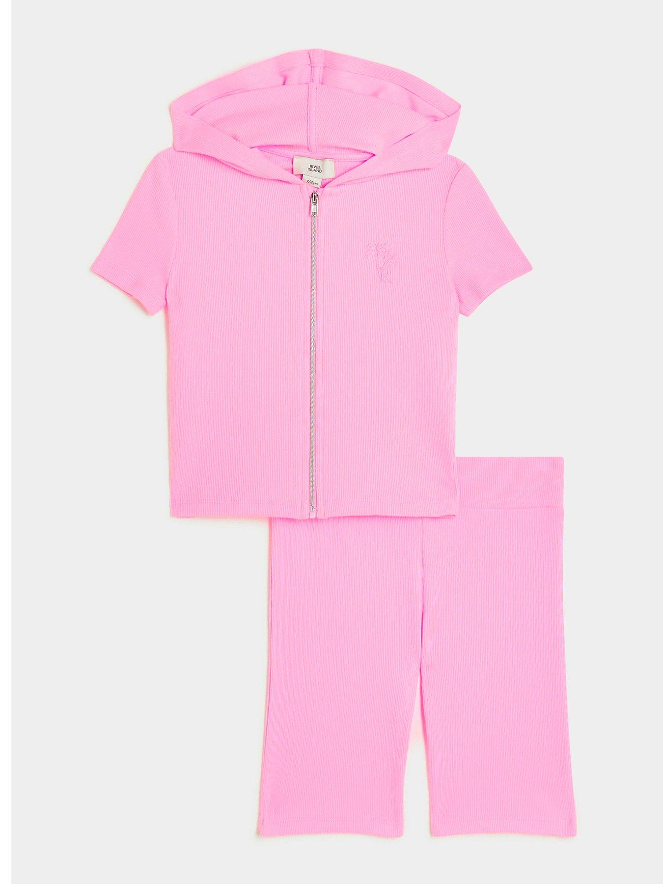 river-island-girls-ribbed-zip-up-hoodie-set-pink