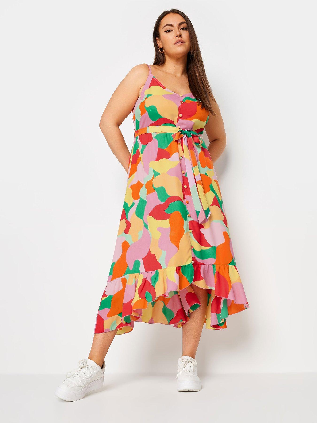 yours-curve-frill-hem-dress-picnic-abstract-pinkfront