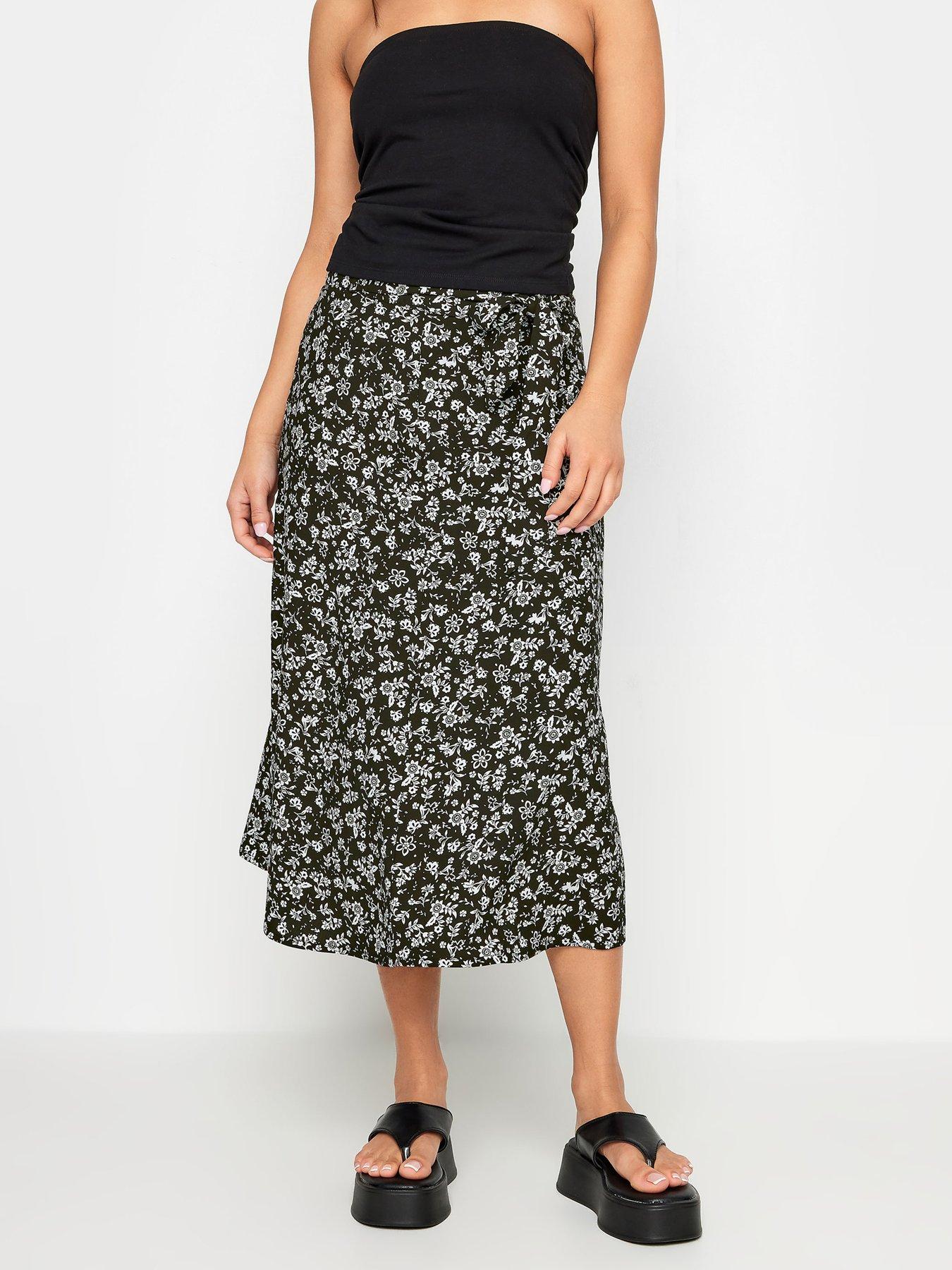 pixiegirl-petite-black-ditsy-belted-midi-skirt