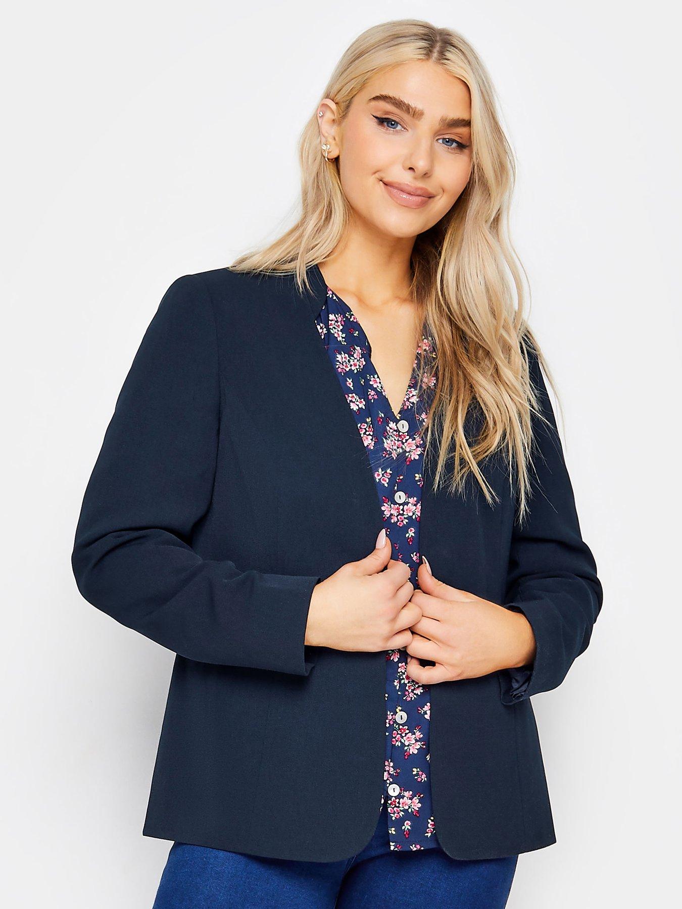 Navy Collarless Fitted Blazer