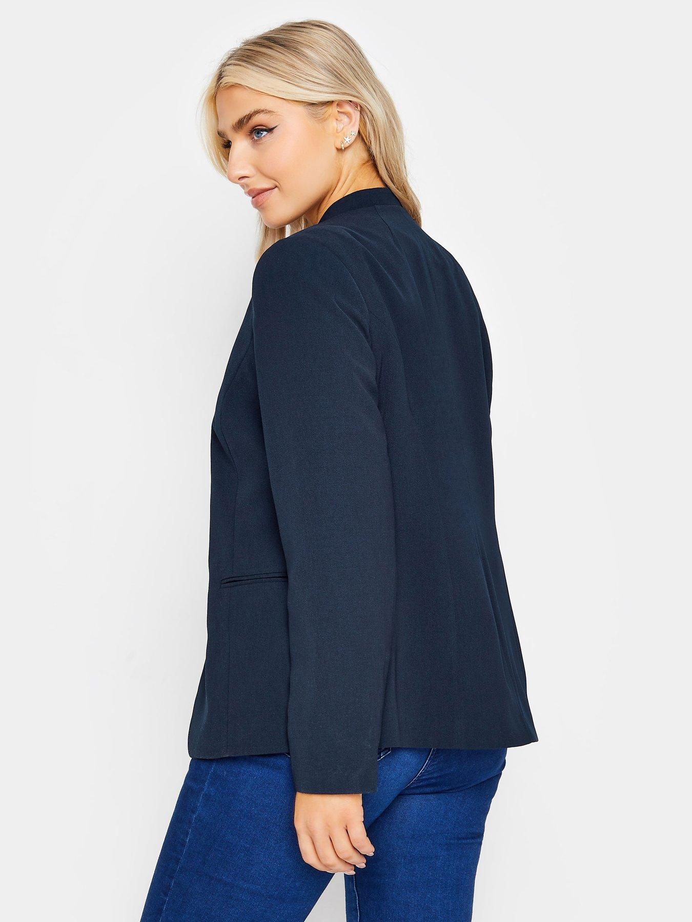 Navy Collarless Fitted Blazer