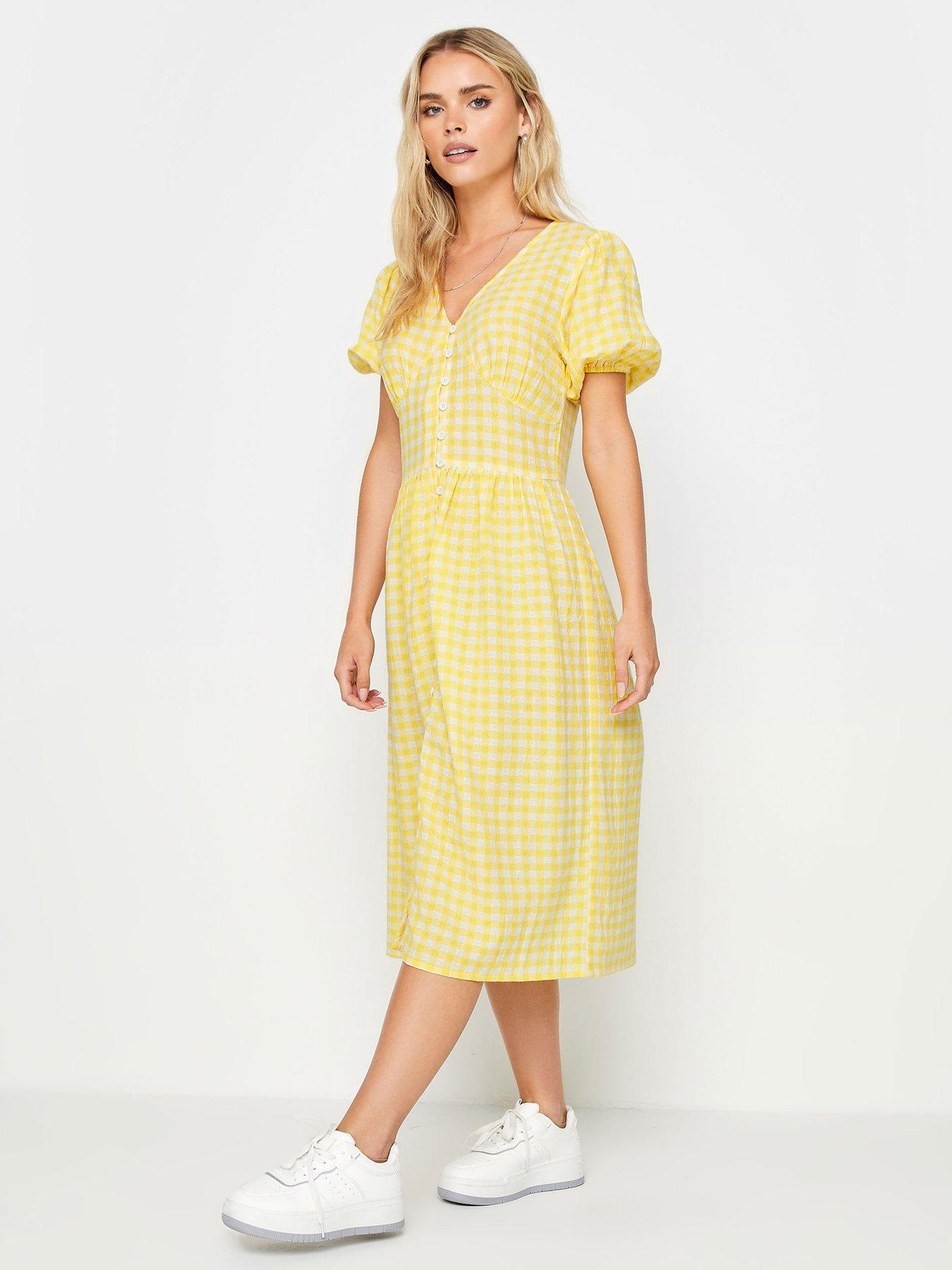 pixiegirl-petite-yellow-gingham-button-thru-midi-dress