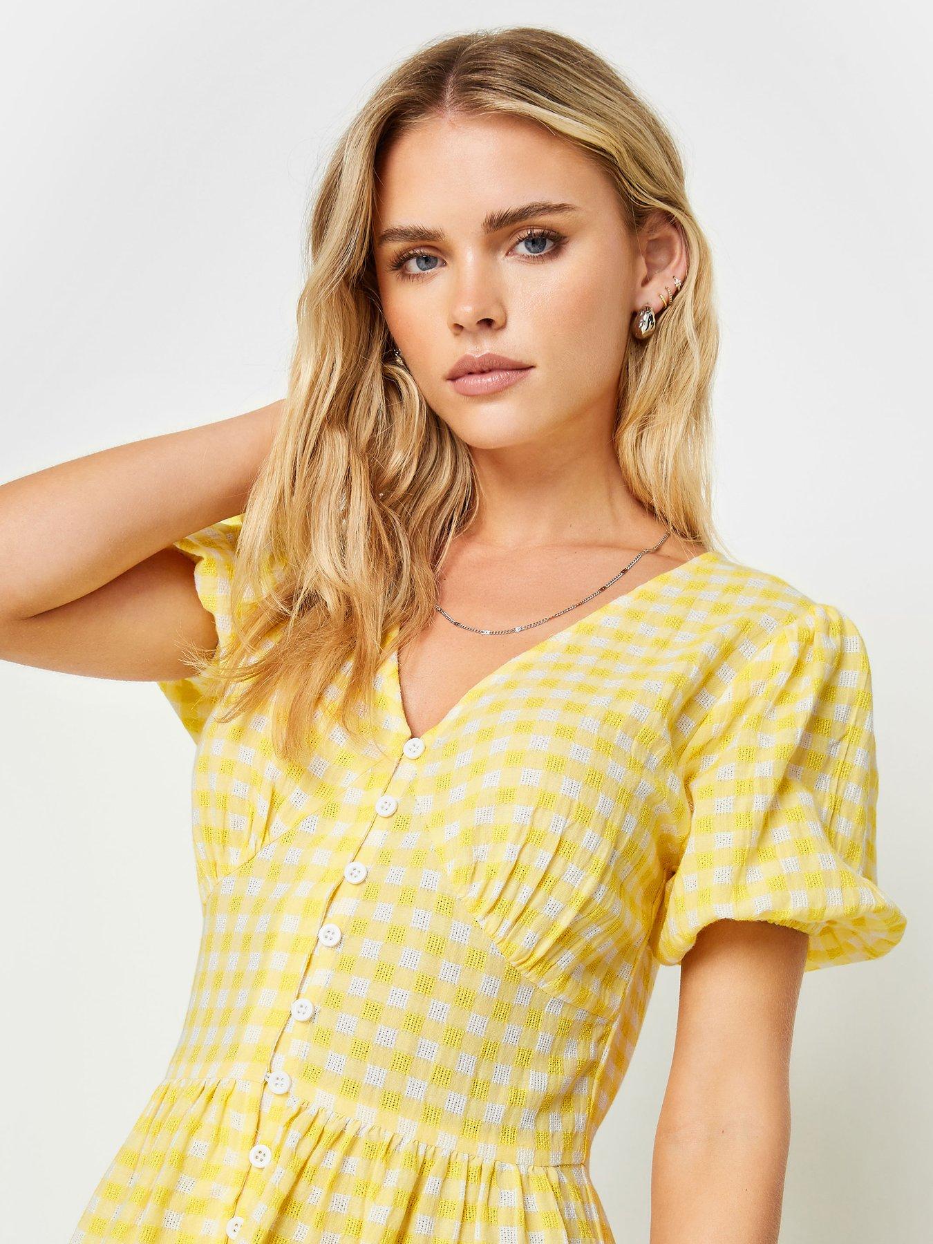 pixiegirl-petite-yellow-gingham-button-thru-midi-dressoutfit