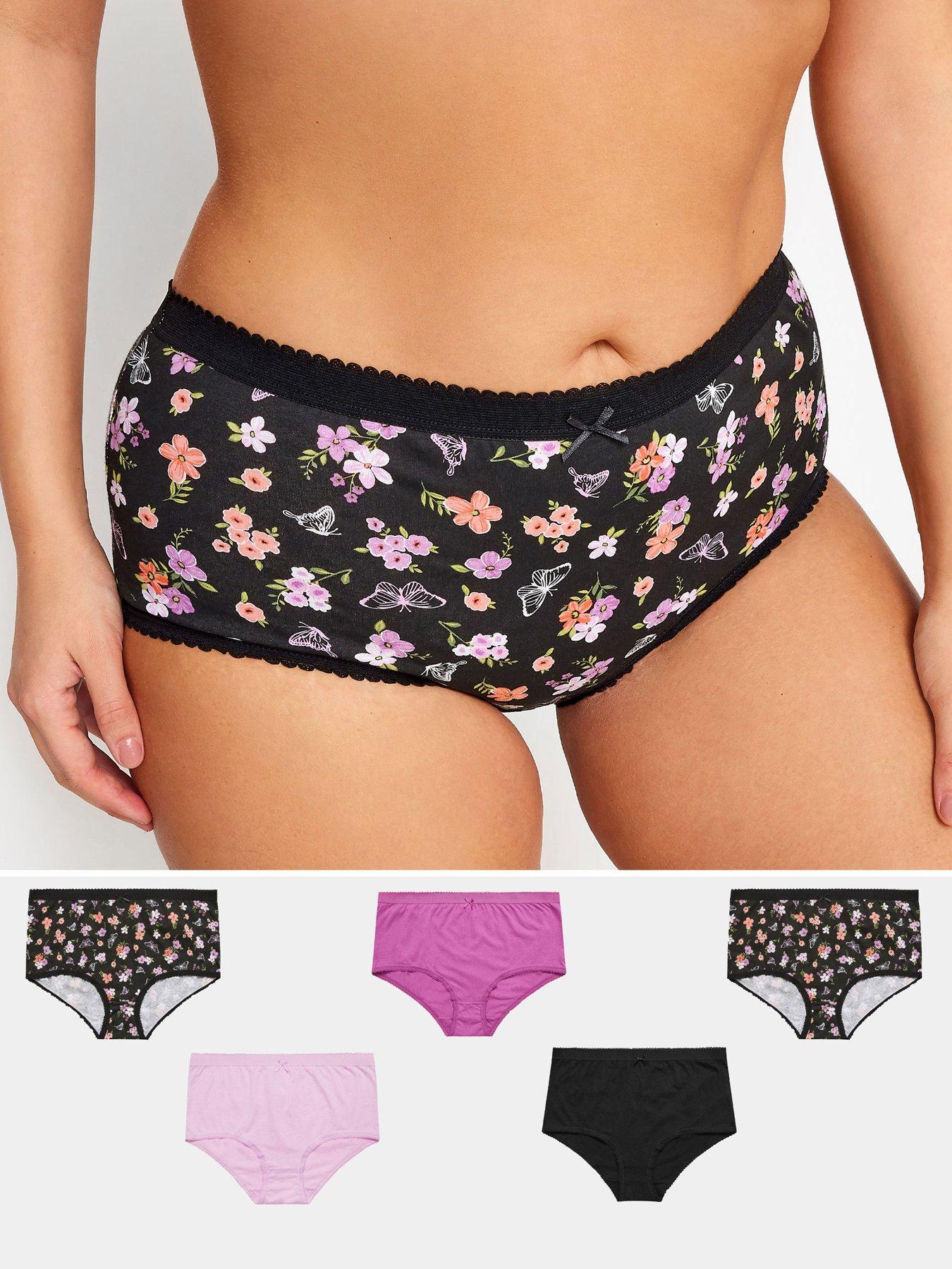 Image of Yours Curve 5 Pack Pink Floral Briefs